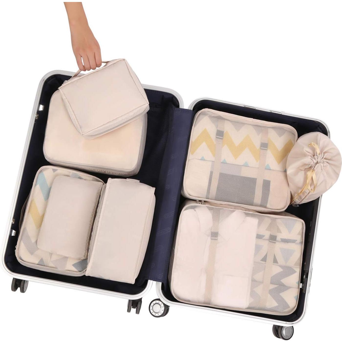 Cubos de Empaque BAGAIL 8 Set Organizador Viaje Crema