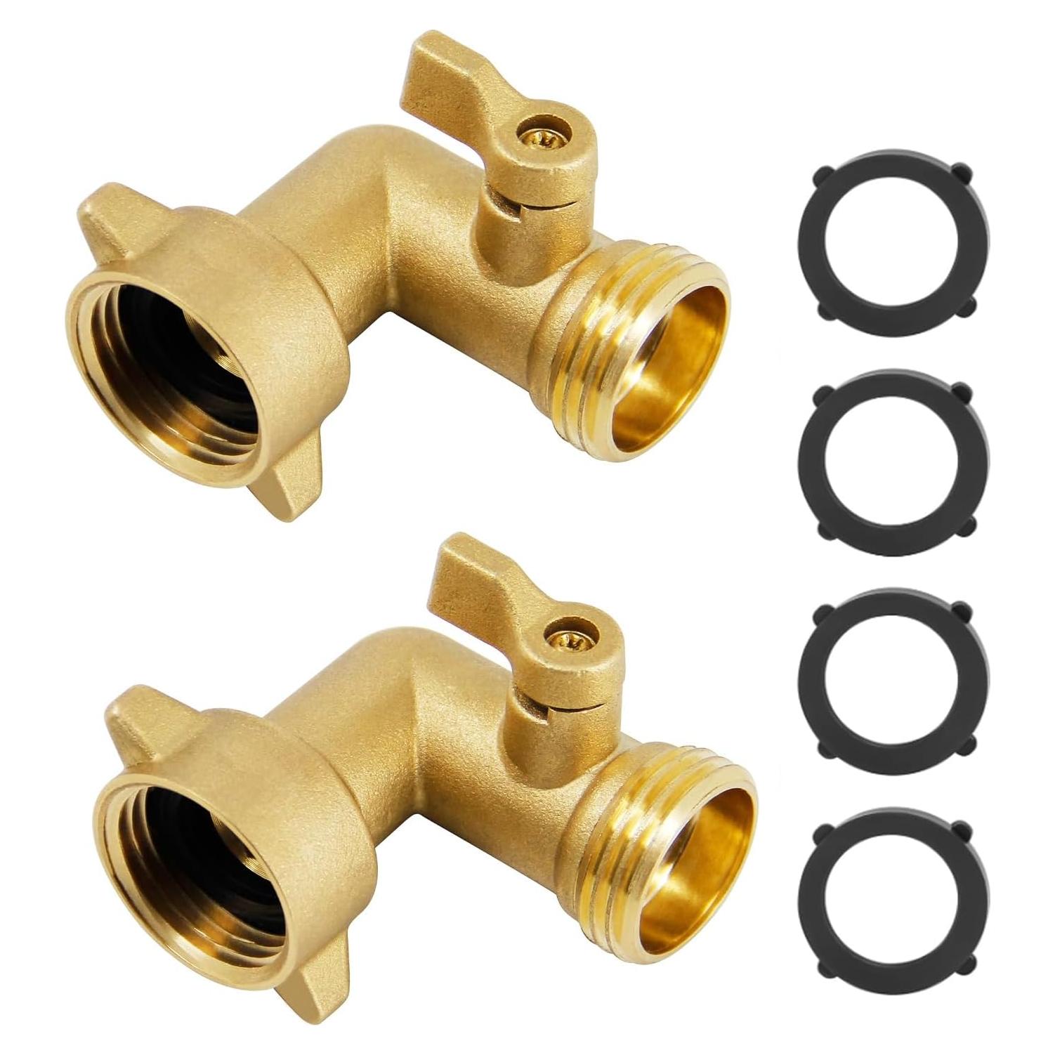 Codo de Manguera de Jardín 90° Latón 3/4" con Válvula - 2 Pzas