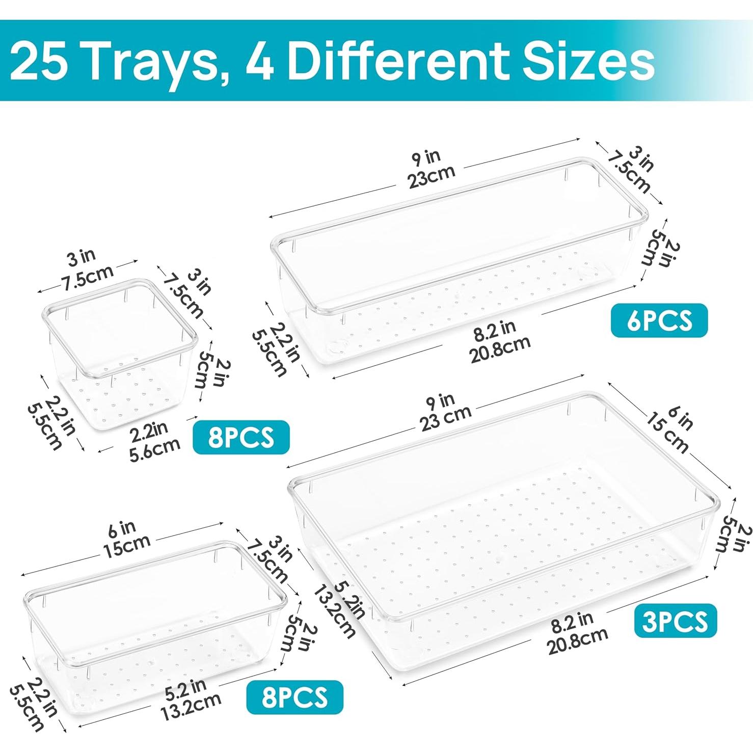 Vtopmart 25 PCS Organizadores de Cajones Plástico Transparente
