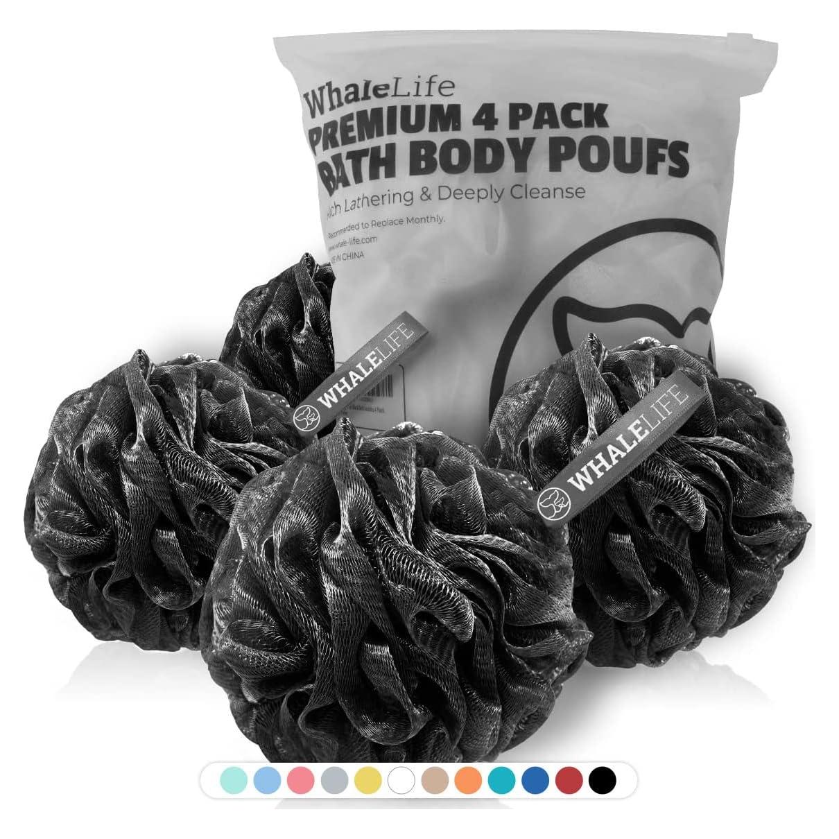 Esponjas de Ducha 4 Pack WhaleLife Loofah Negra Exfoliante