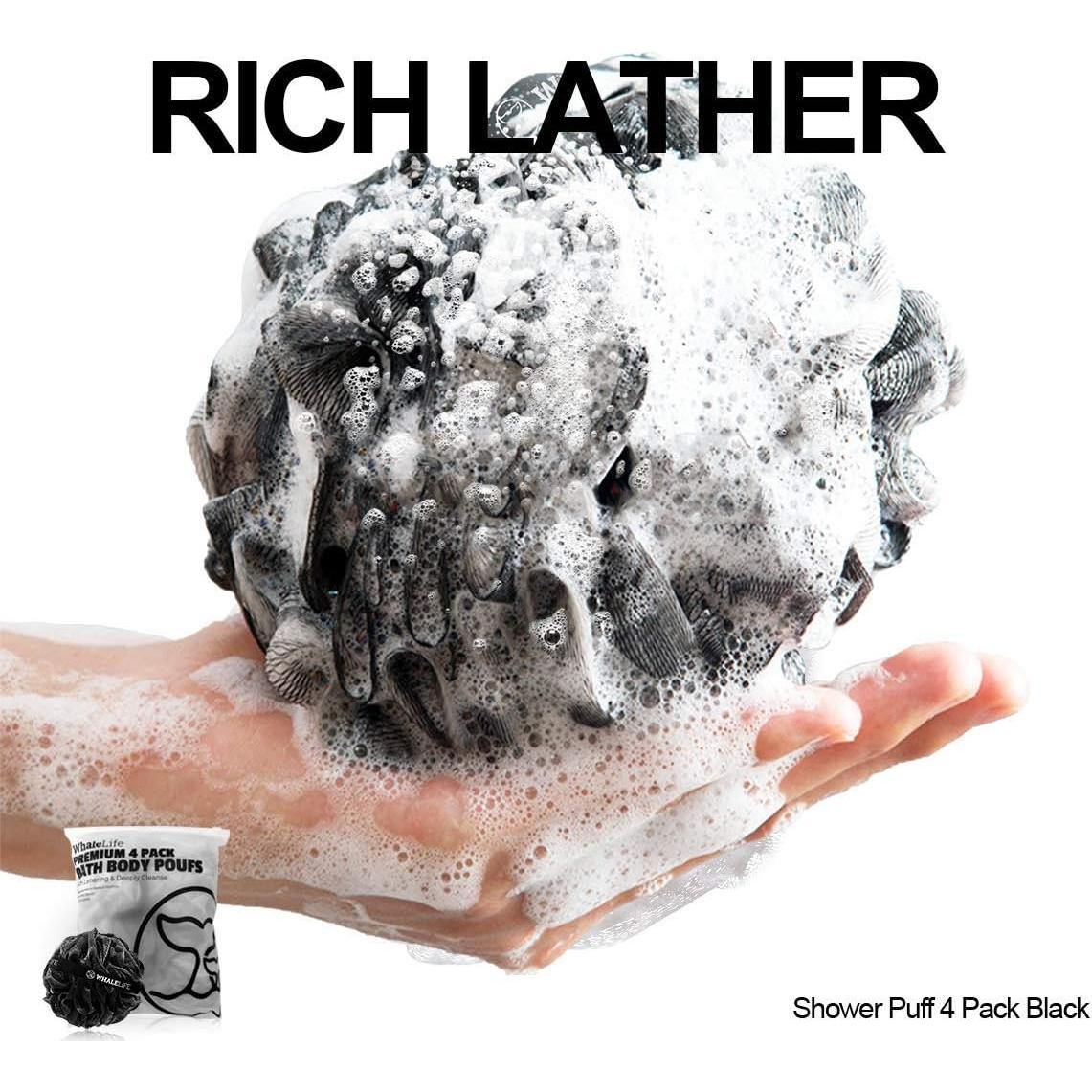 Esponjas de Ducha 4 Pack WhaleLife Loofah Negra Exfoliante