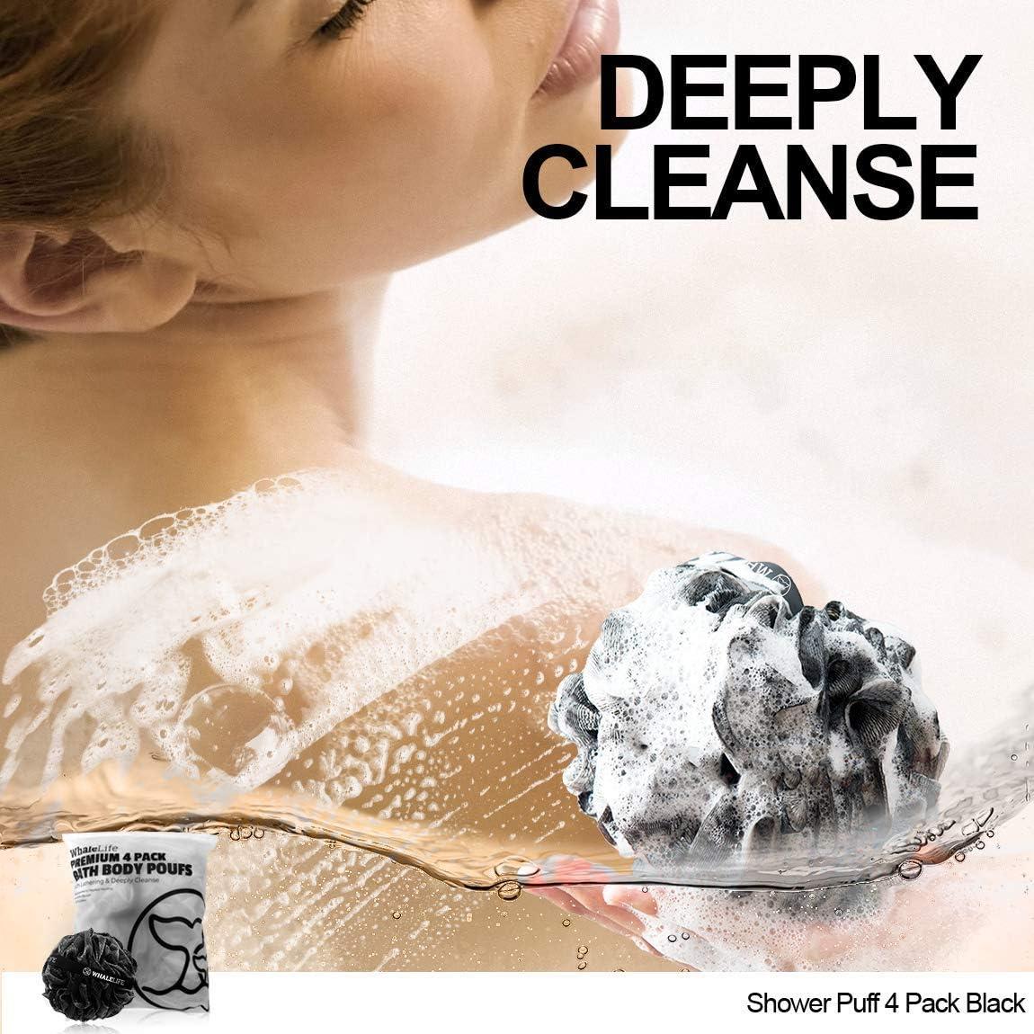 Esponjas de Ducha 4 Pack WhaleLife Loofah Negra Exfoliante