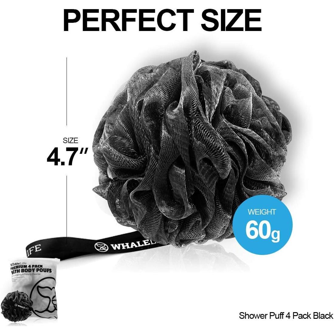 Esponjas de Ducha 4 Pack WhaleLife Loofah Negra Exfoliante