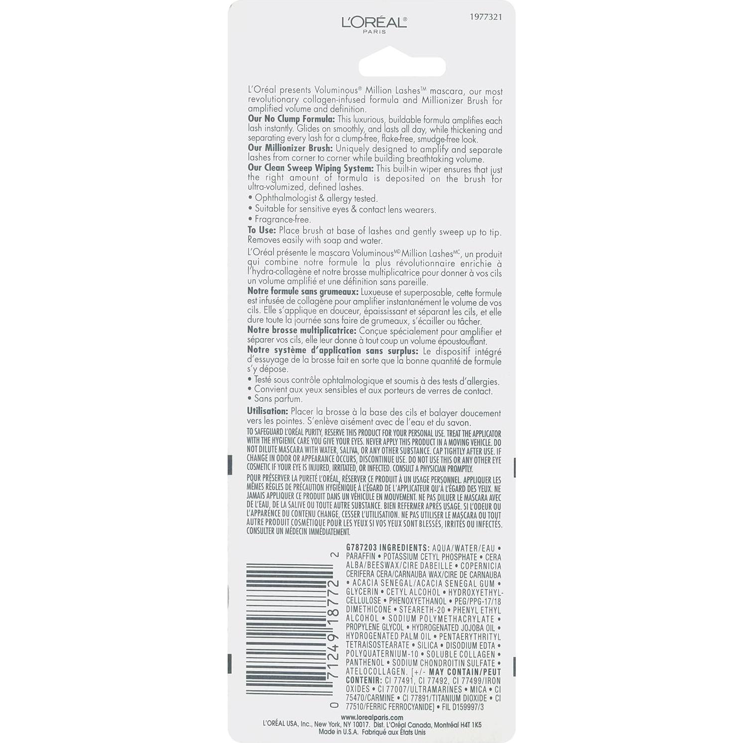 Máscara L'Oreal Paris Voluminous Million Lashes 8.79 ml