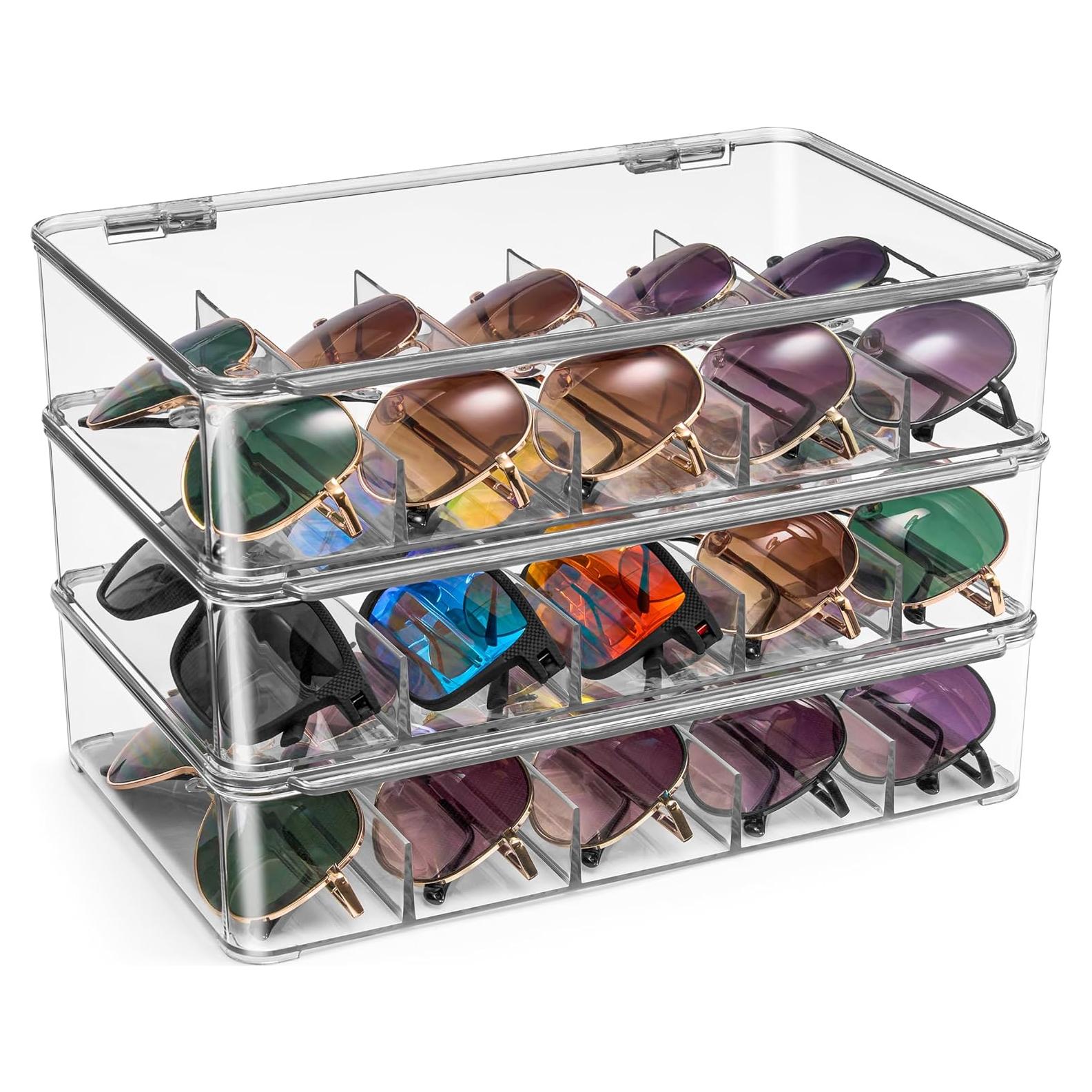 Organizador de Gafas Sorbus - Estuche Apilable Acrílico 5 Compartimentos