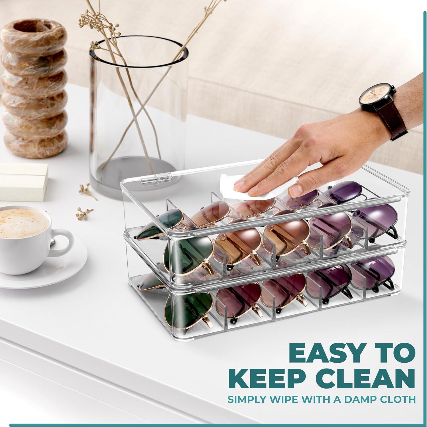 Organizador de Gafas Sorbus - Estuche Apilable Acrílico 5 Compartimentos