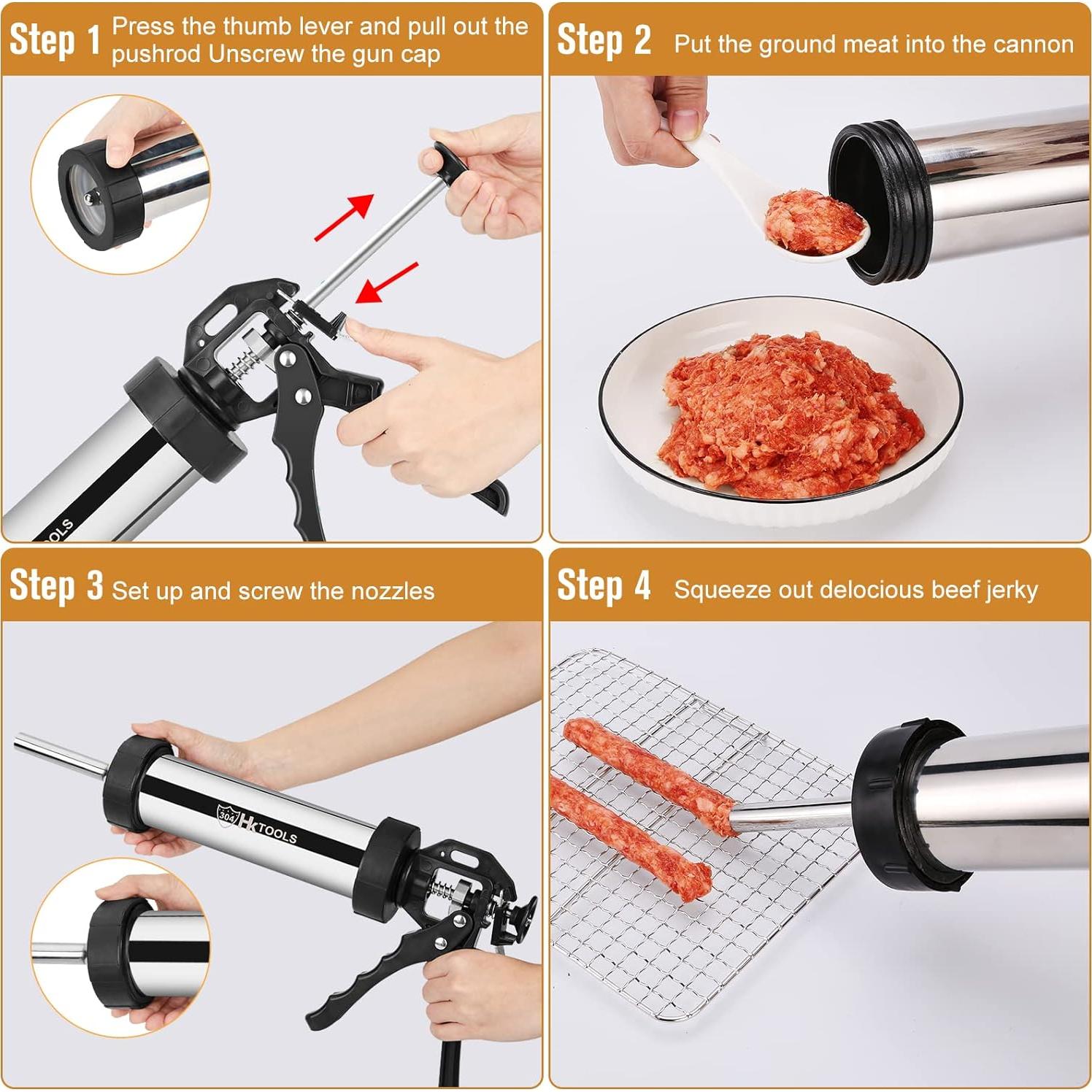 Pistola de Jerky HK 0.45 kg Acero Inoxidable 5 Boquillas