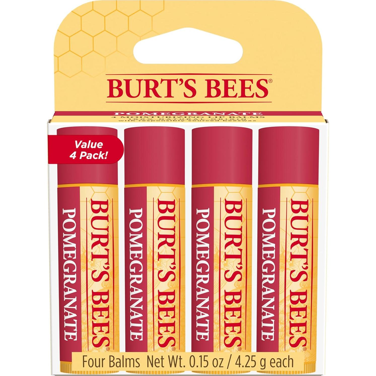 Bálsamo Labial Burt's Bees Granada - Hidratante Natural 4 Tubos
