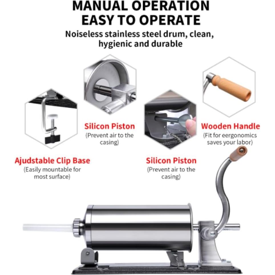 Rellenador de Salchichas Manual Cocoarm 3L Acero Inoxidable