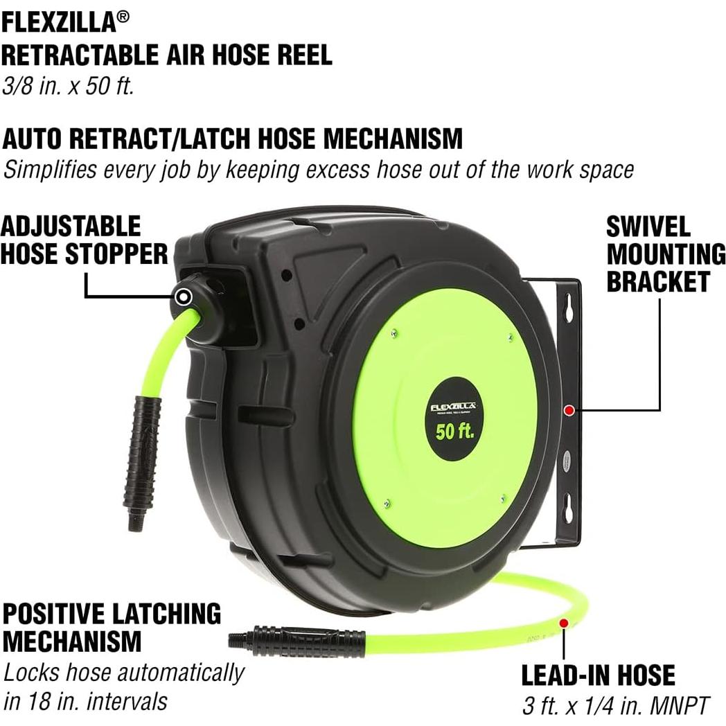 Carrete Retráctil de Manguera de Aire Flexzilla 3/8" x 15,24m