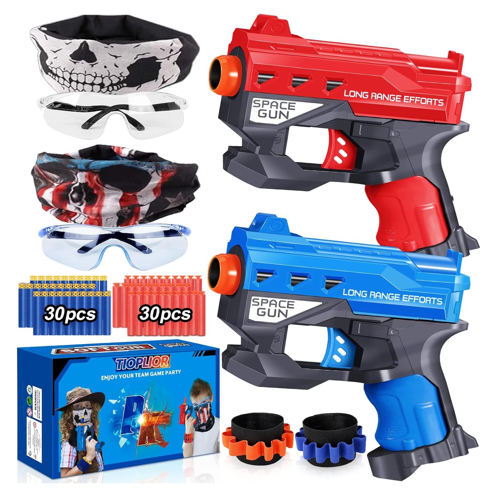 Paquete de 2 Pistolas Juguete TiopLior con 60 Balas y Gafas