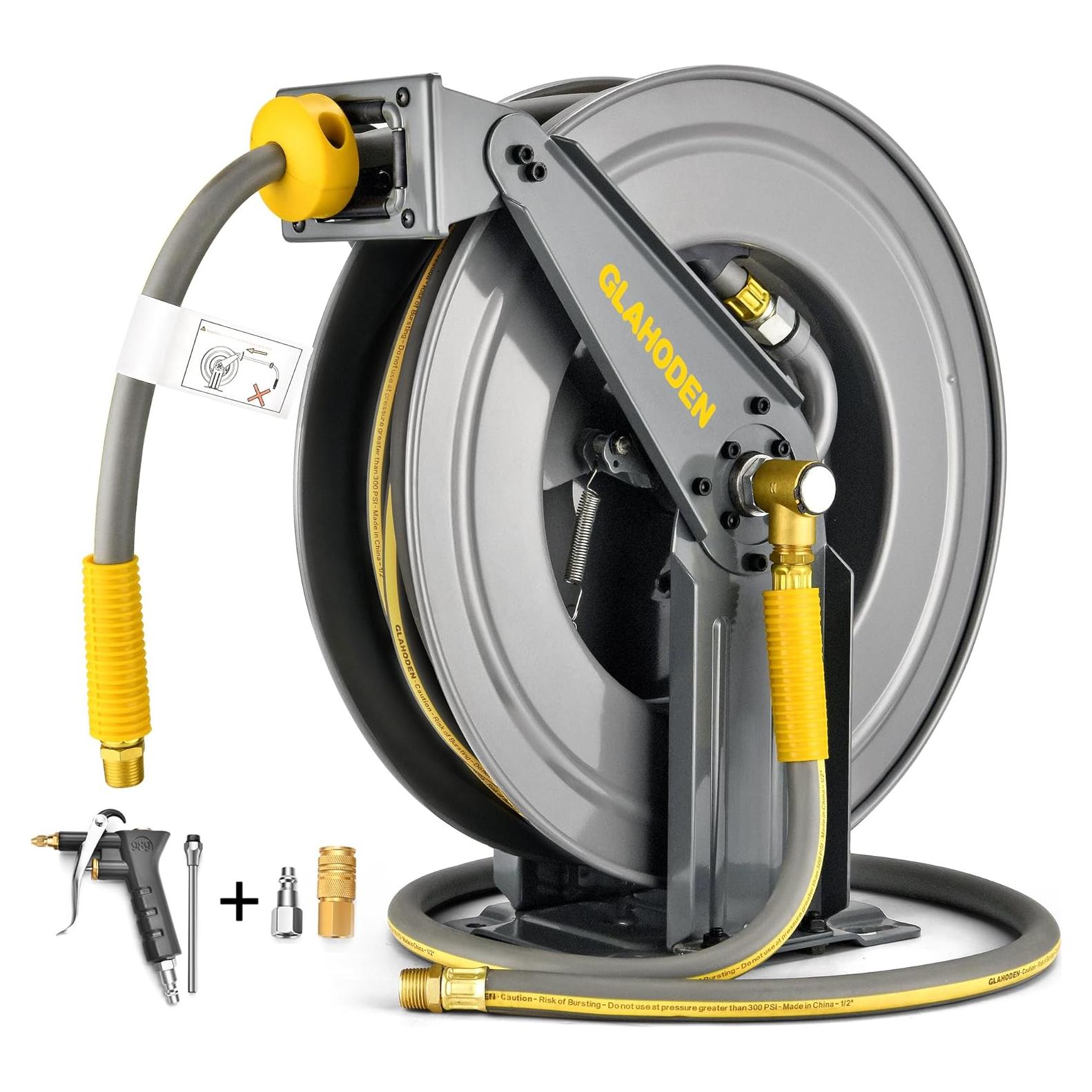 Carrete de Manguera de Aire GLAHODEN 50FT 1/2" Retráctil