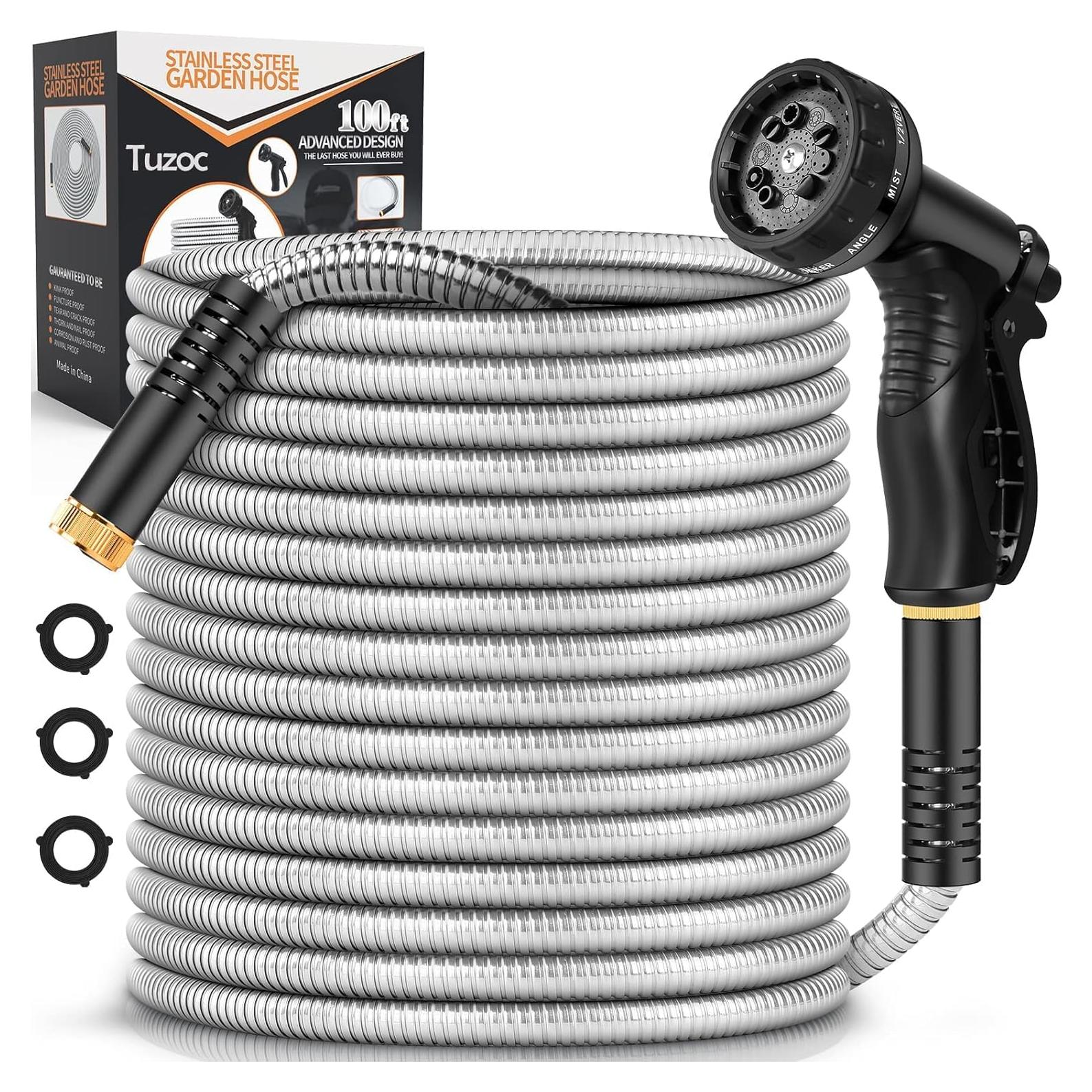 Manguera de Jardín Tuzoc 100FT Acero Inoxidable Flexible