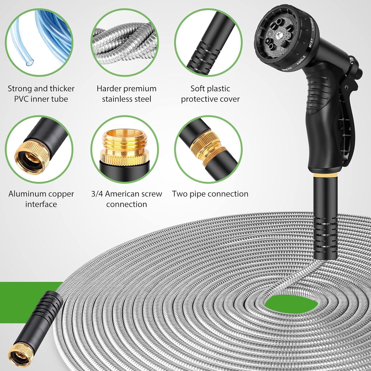 Manguera de Jardín Tuzoc 100FT Acero Inoxidable Flexible