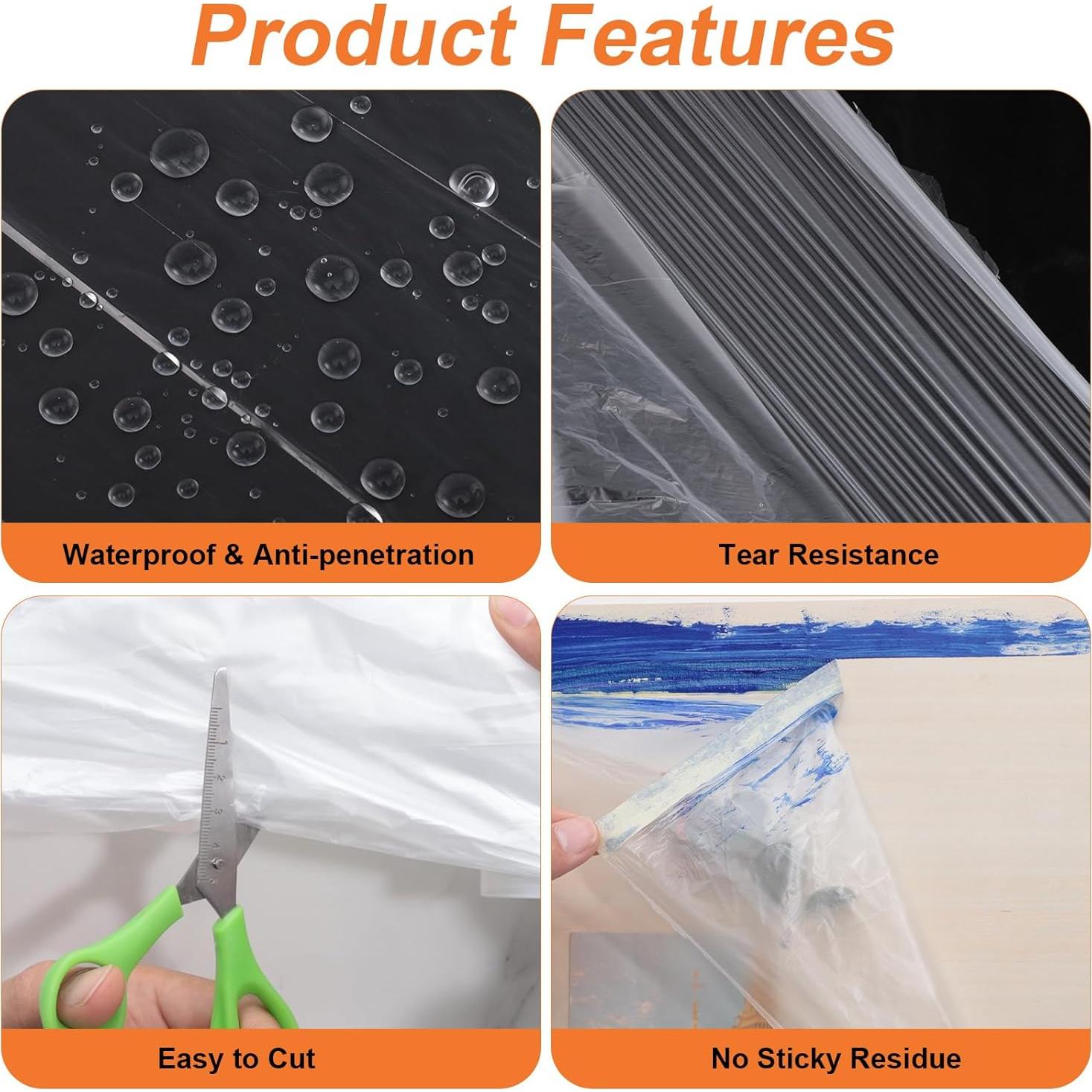 4 Rollos de Plástico para Pintores Gyfent 2.7m x 27m Adhesivo