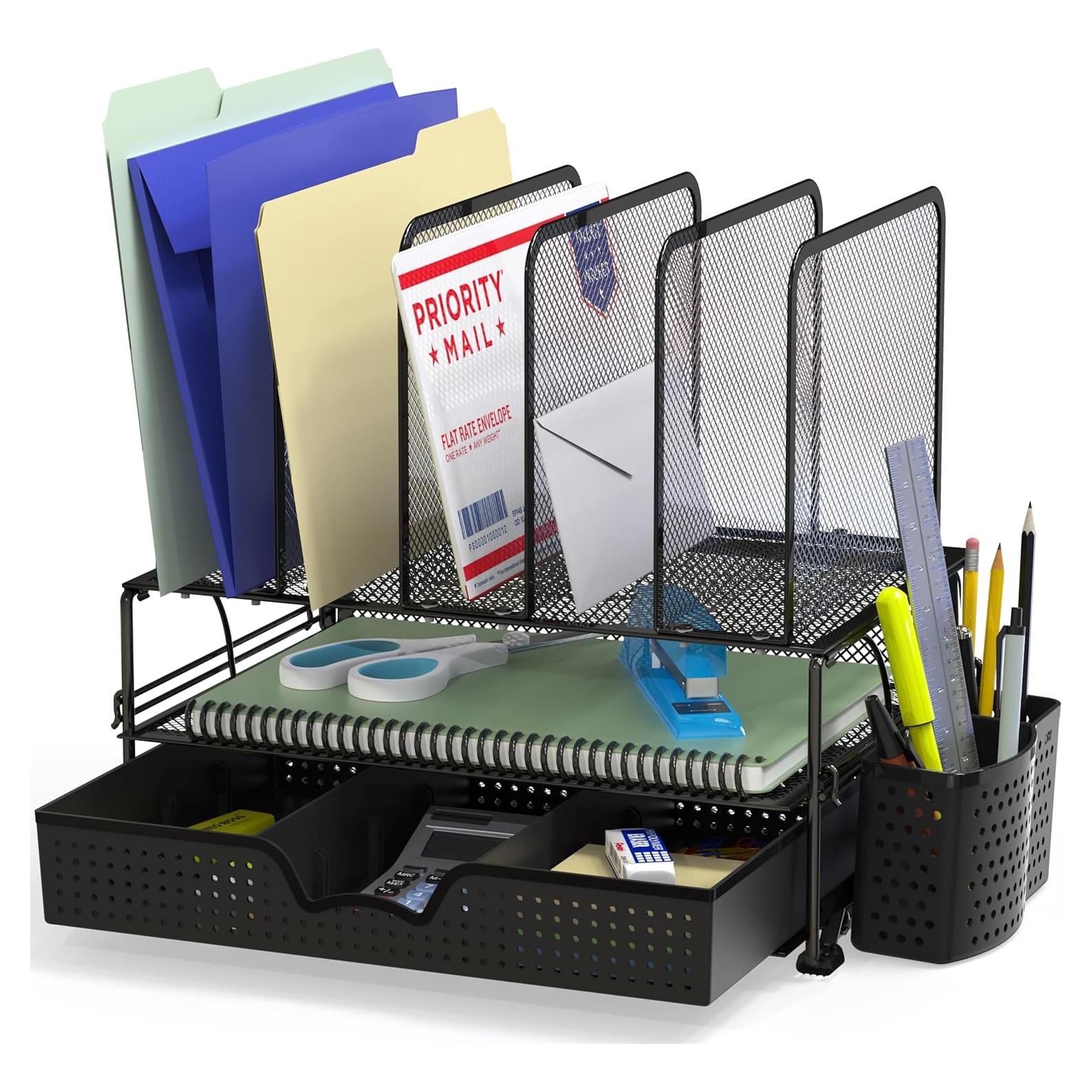 Organizador de Escritorio Simple Houseware Negro con Cajón