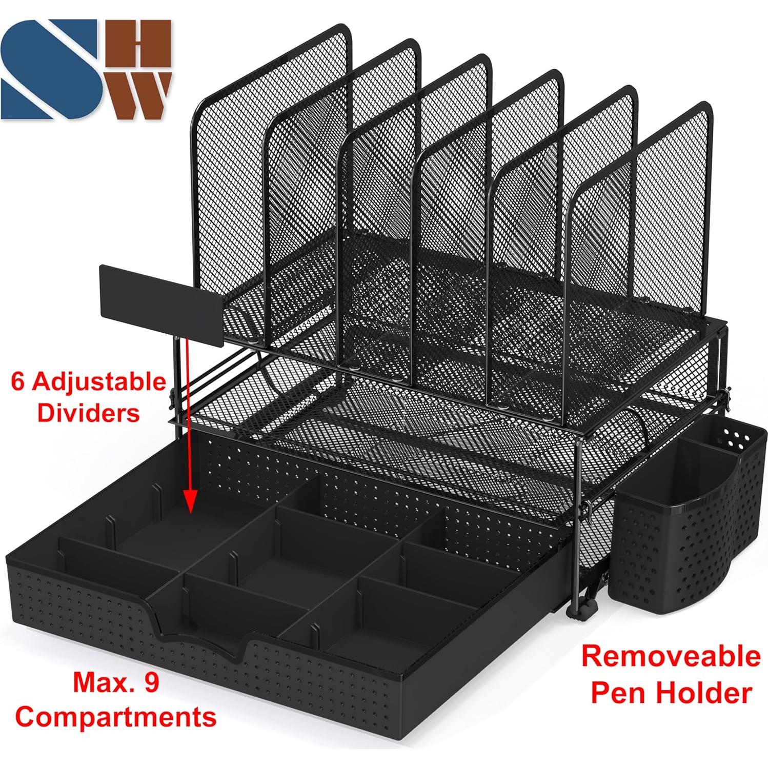 Organizador de Escritorio Simple Houseware Negro con Cajón