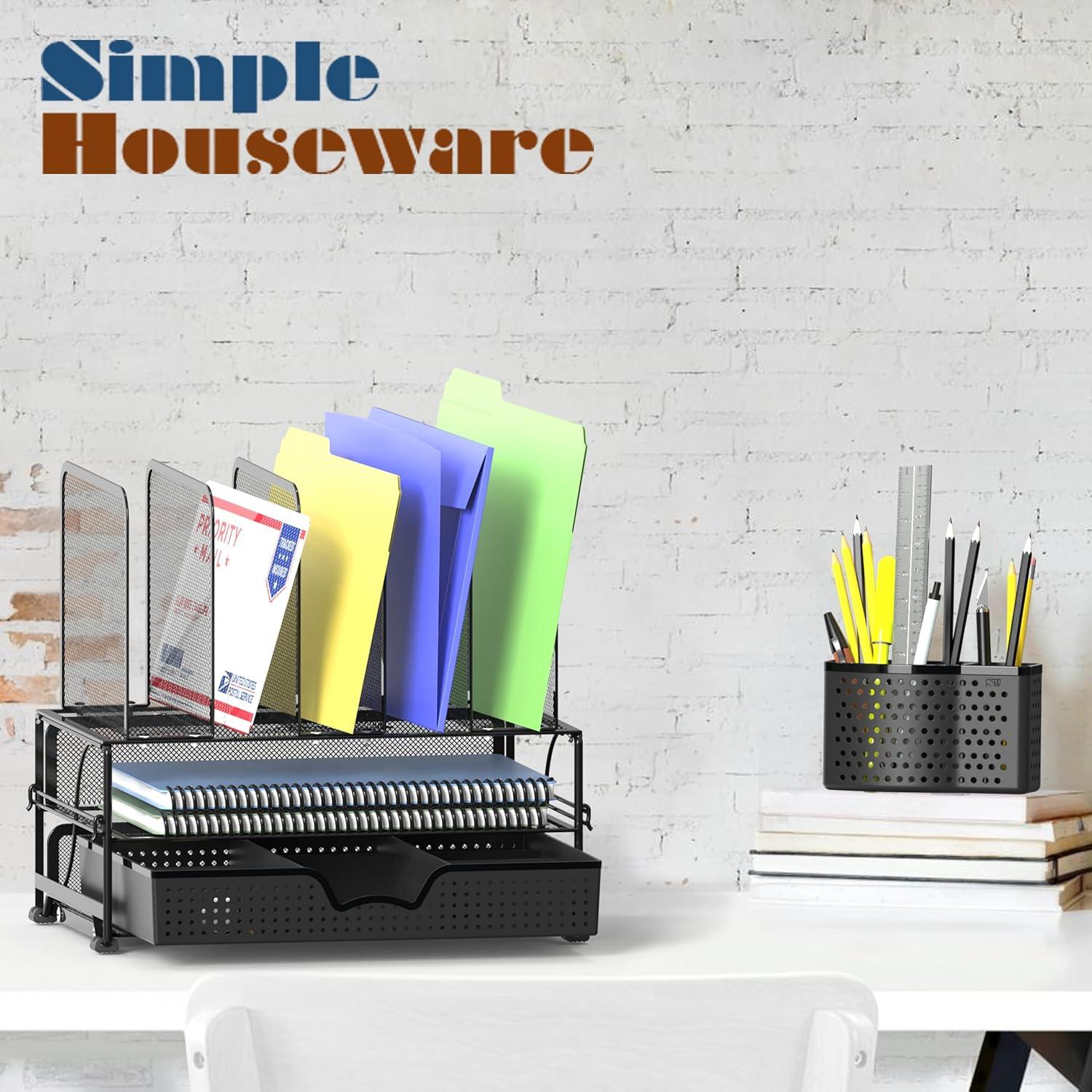 Organizador de Escritorio Simple Houseware Negro con Cajón