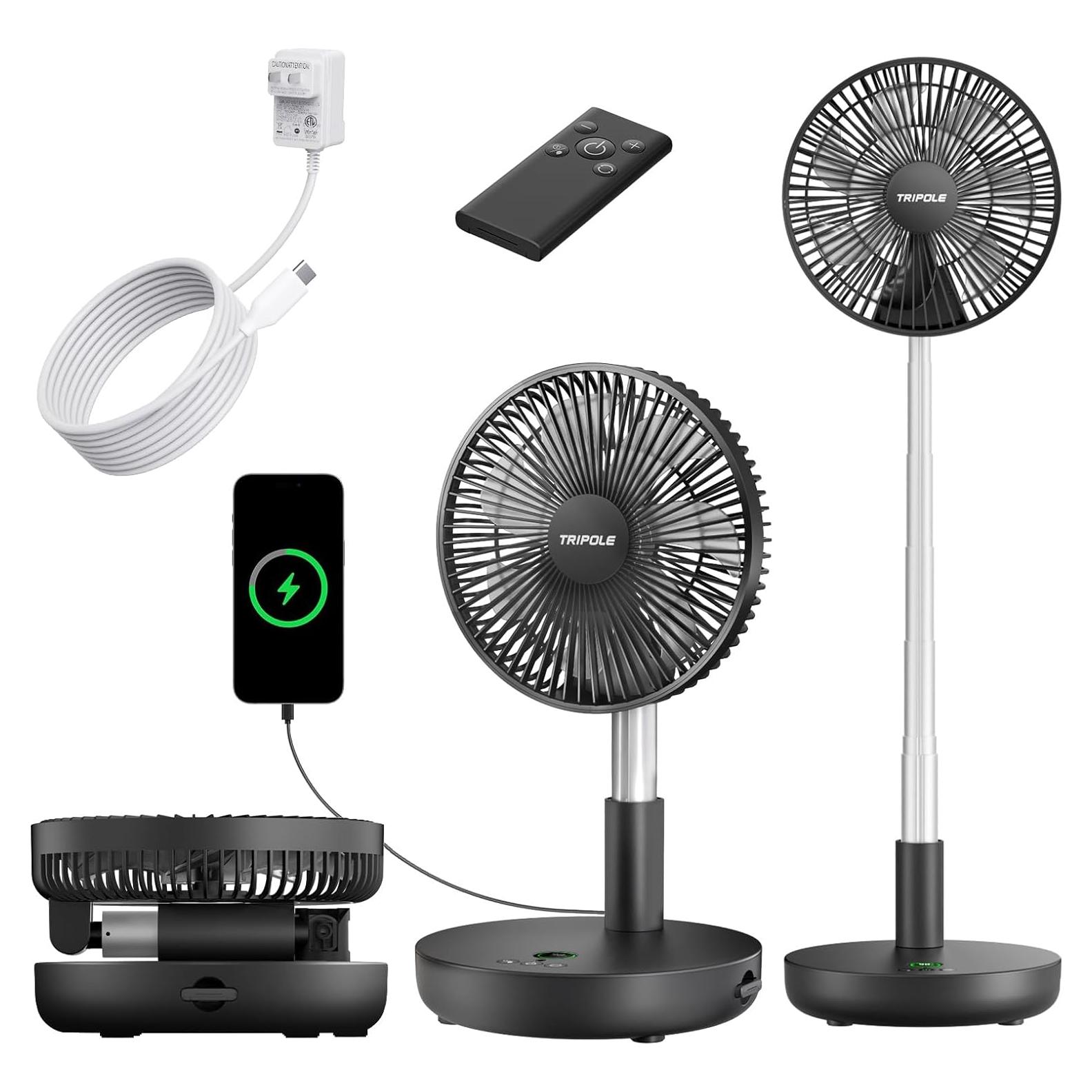 Ventilador de Pie TriPole Oscilante 9" Recargable 12000mAh