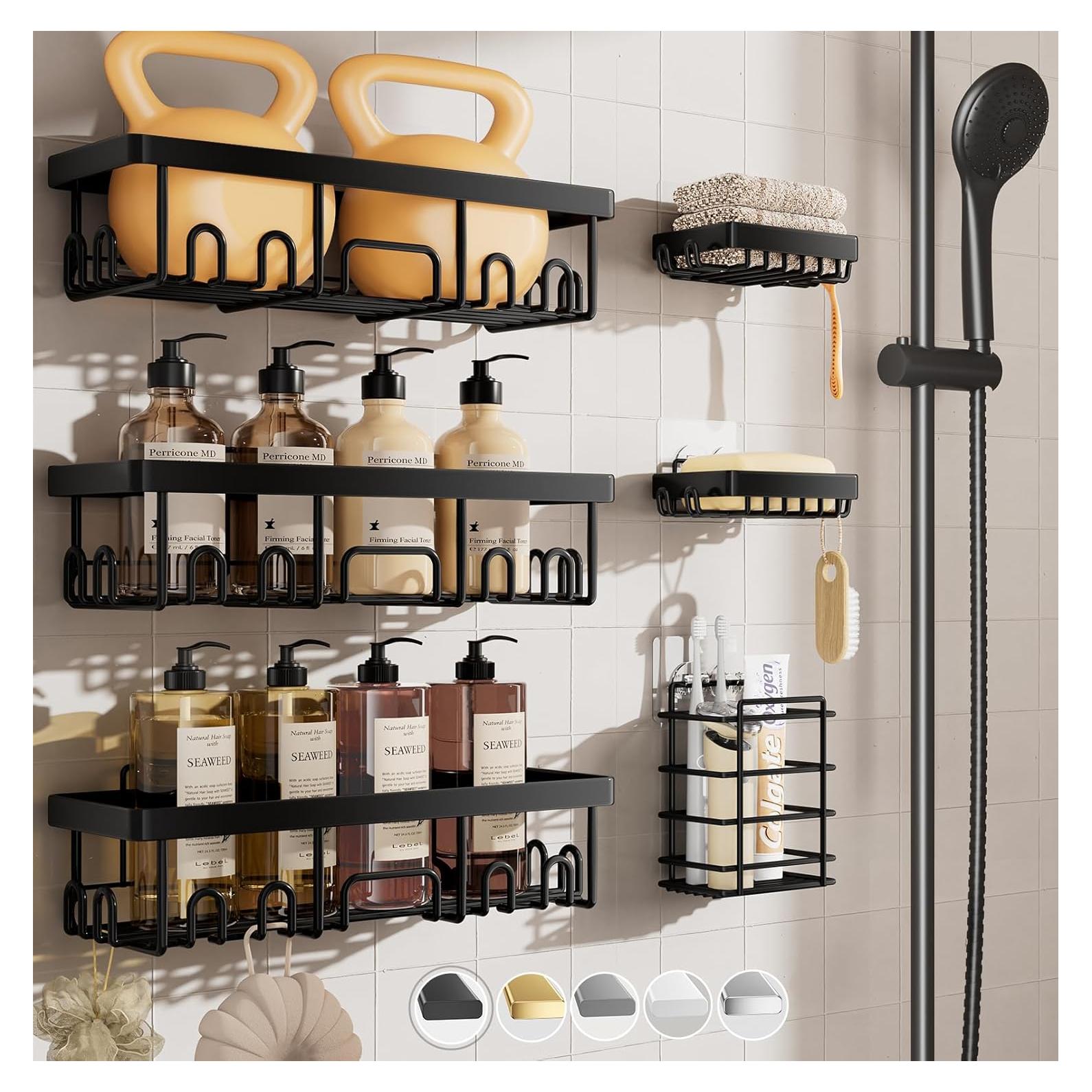 Caddy de Ducha Veken 6 Piezas Acero Inoxidable Negro