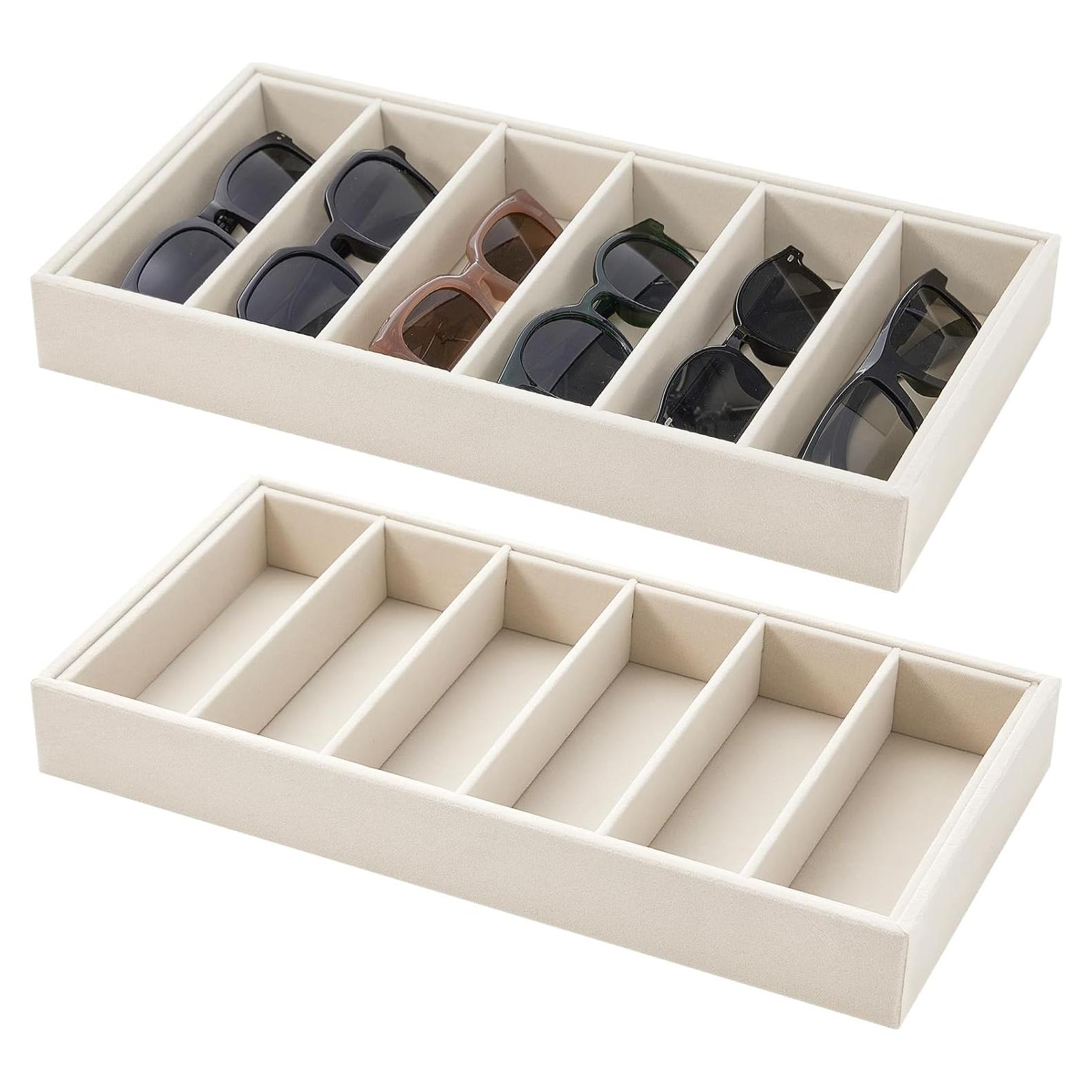 Organizador de Gafas Juexica 2 Pcs Terciopelo Beige 6 Compartimentos