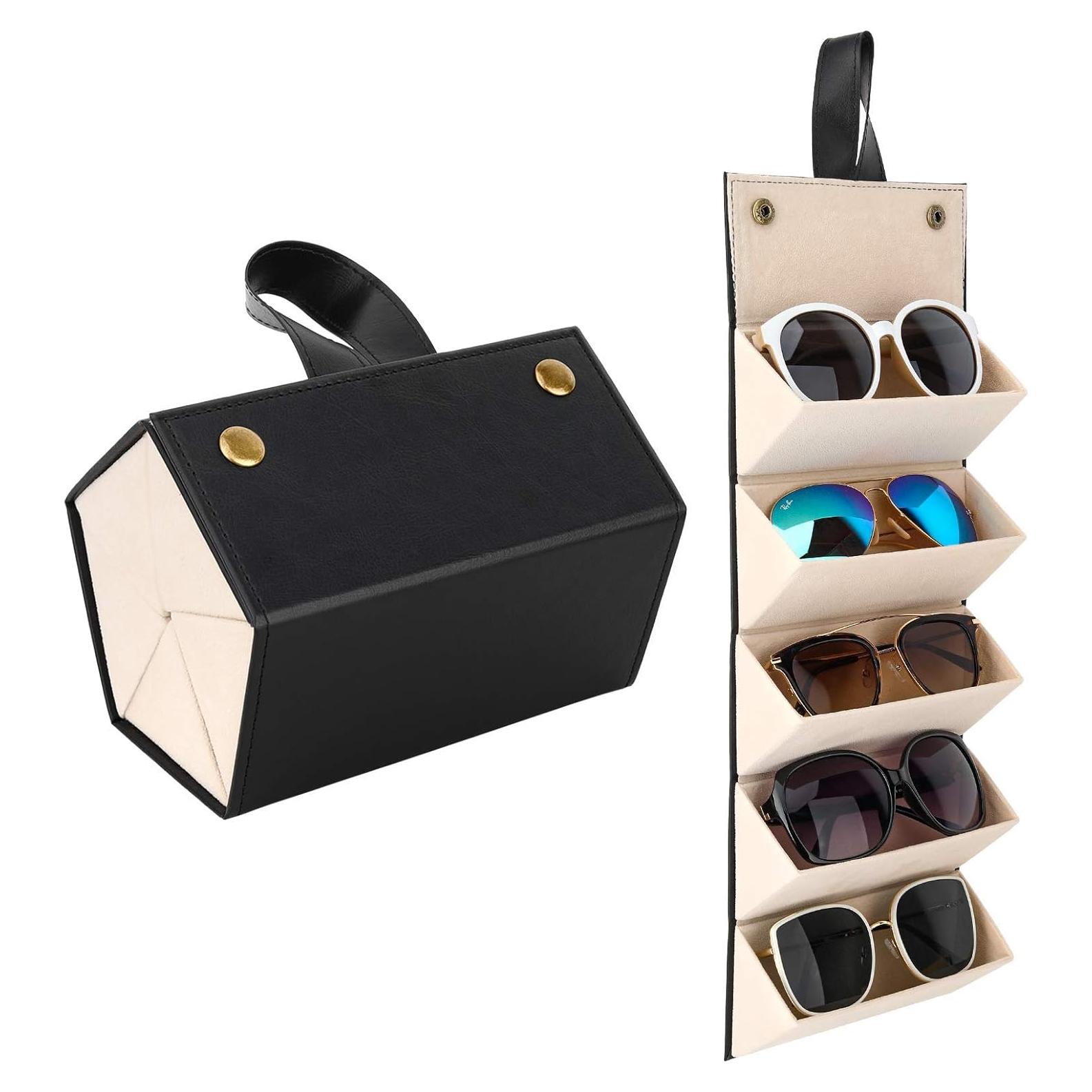 Organizador de Gafas de Sol Plegable Cuero PU Negro 5 Compartimentos