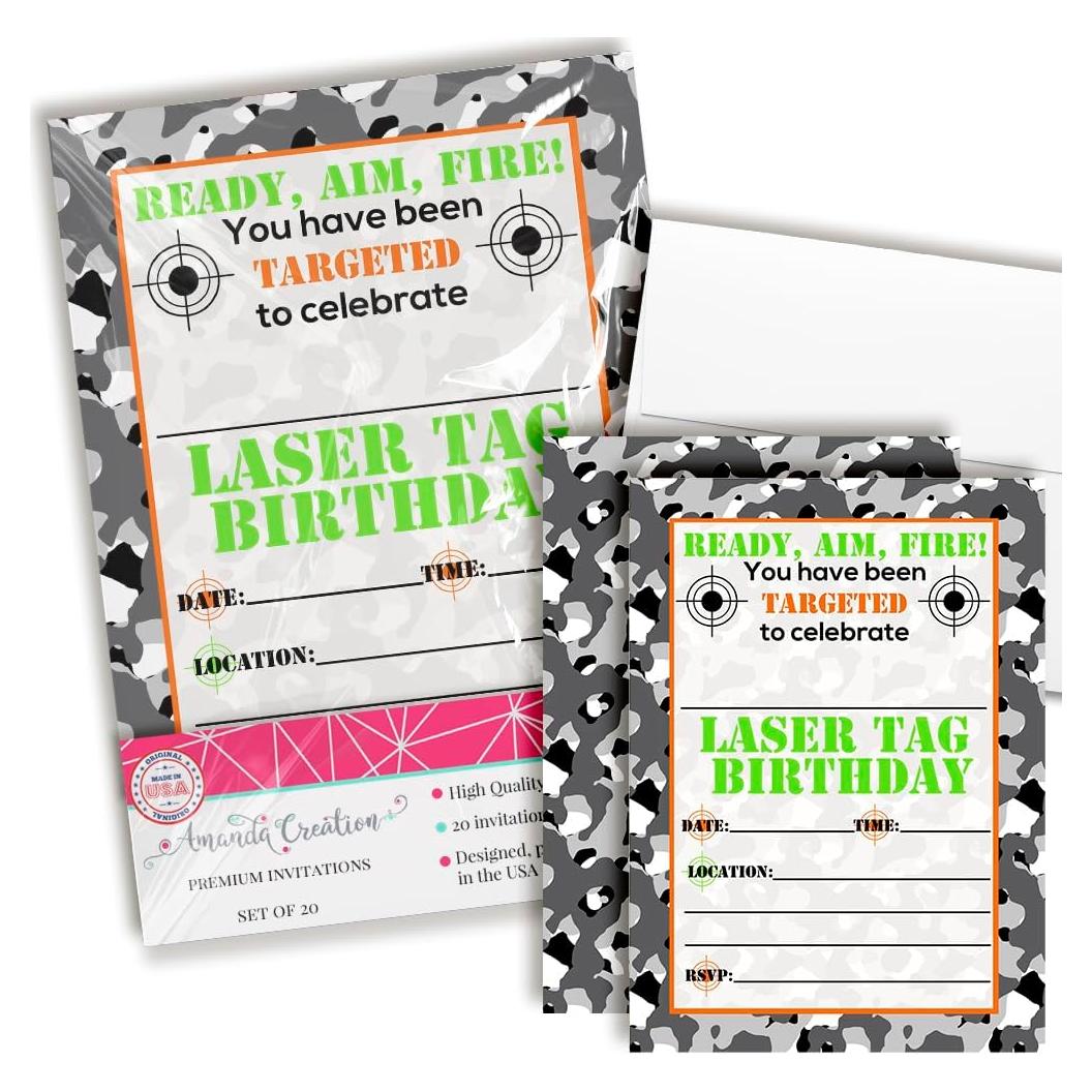 Invitaciones Cumpleaños Laser Tag Camuflaje 20 Tarjetas Amanda