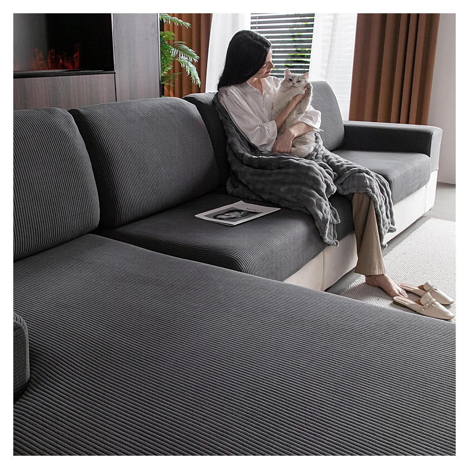 Funda de Sofá Seccional OHSIO Gris Oscuro Lavable Antideslizante