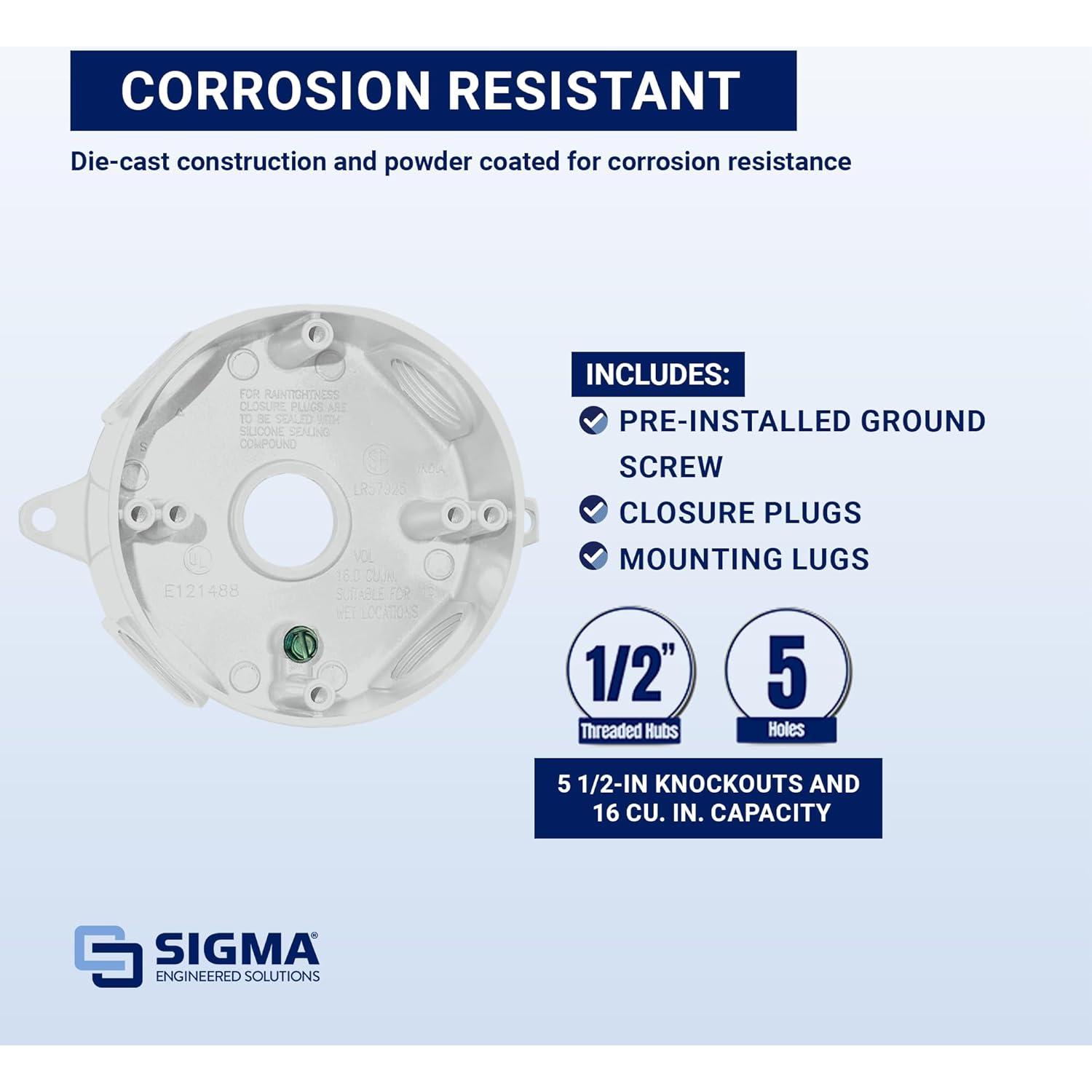 Caja Redonda 5 Agujeros 13.97 cm Sigma Electric 143854WH