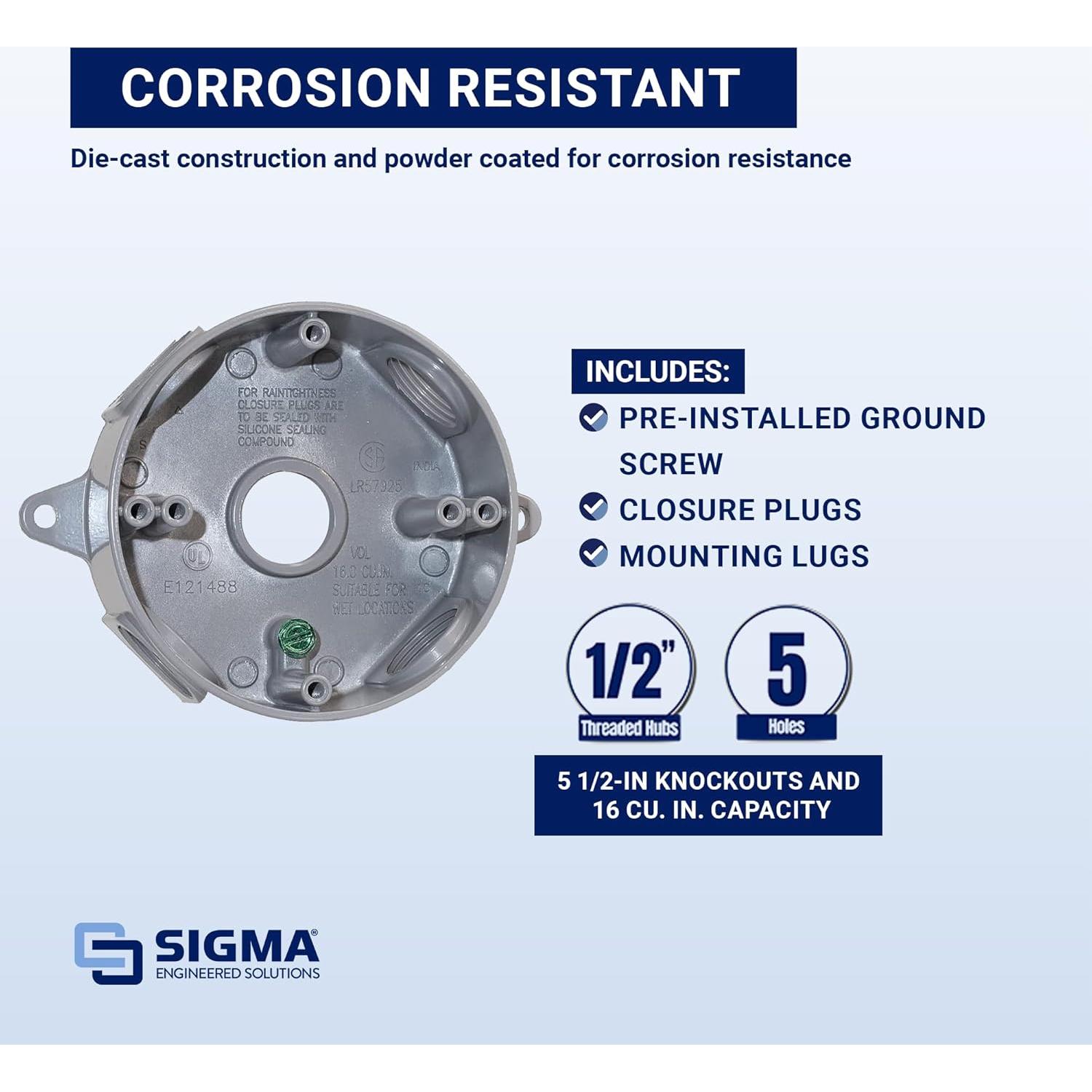 Caja Redonda 5 Agujeros Sigma Electric 143854 14 cm Gris