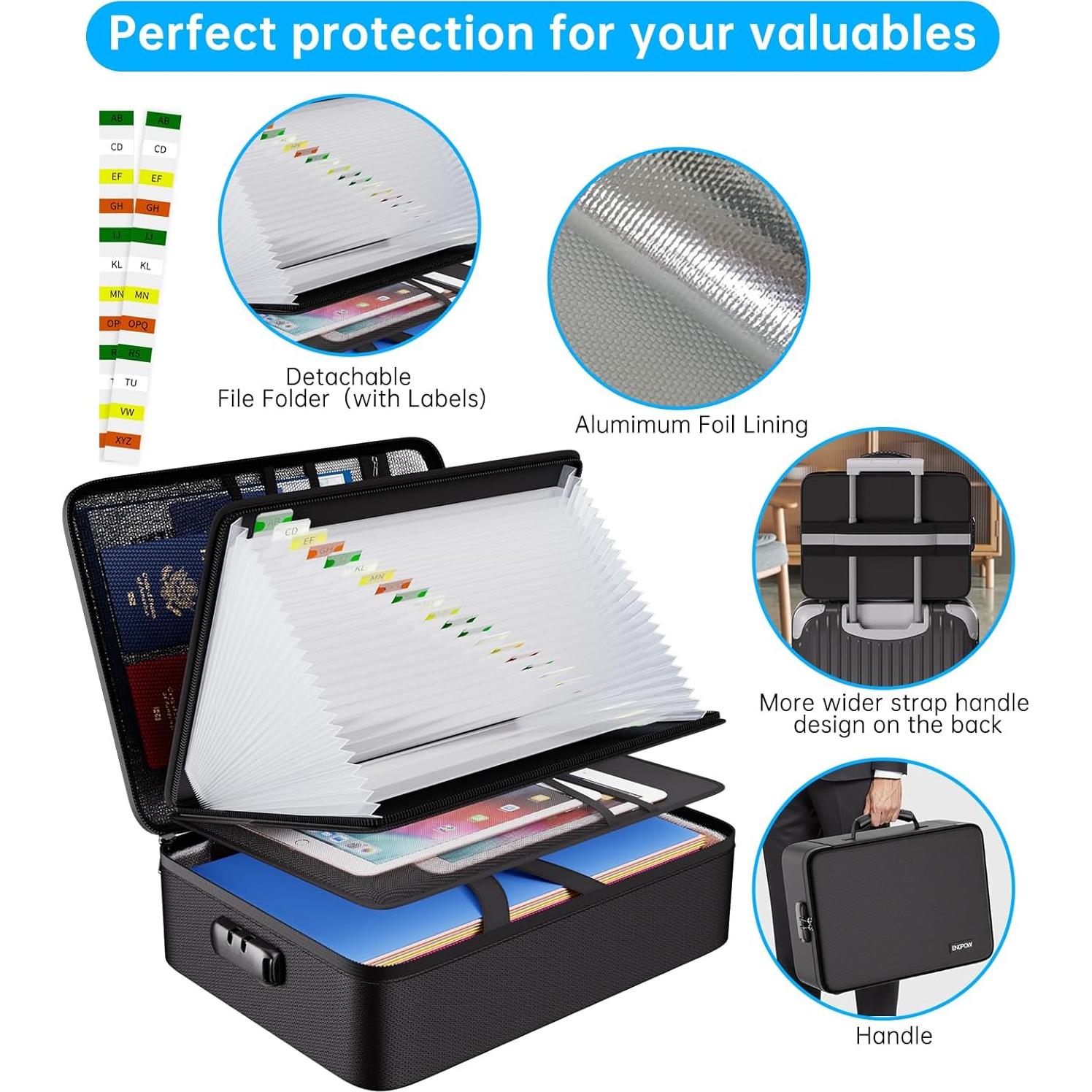 Caja de Documentos a Prueba de Fuego ENGPOW 25 Bolsillos