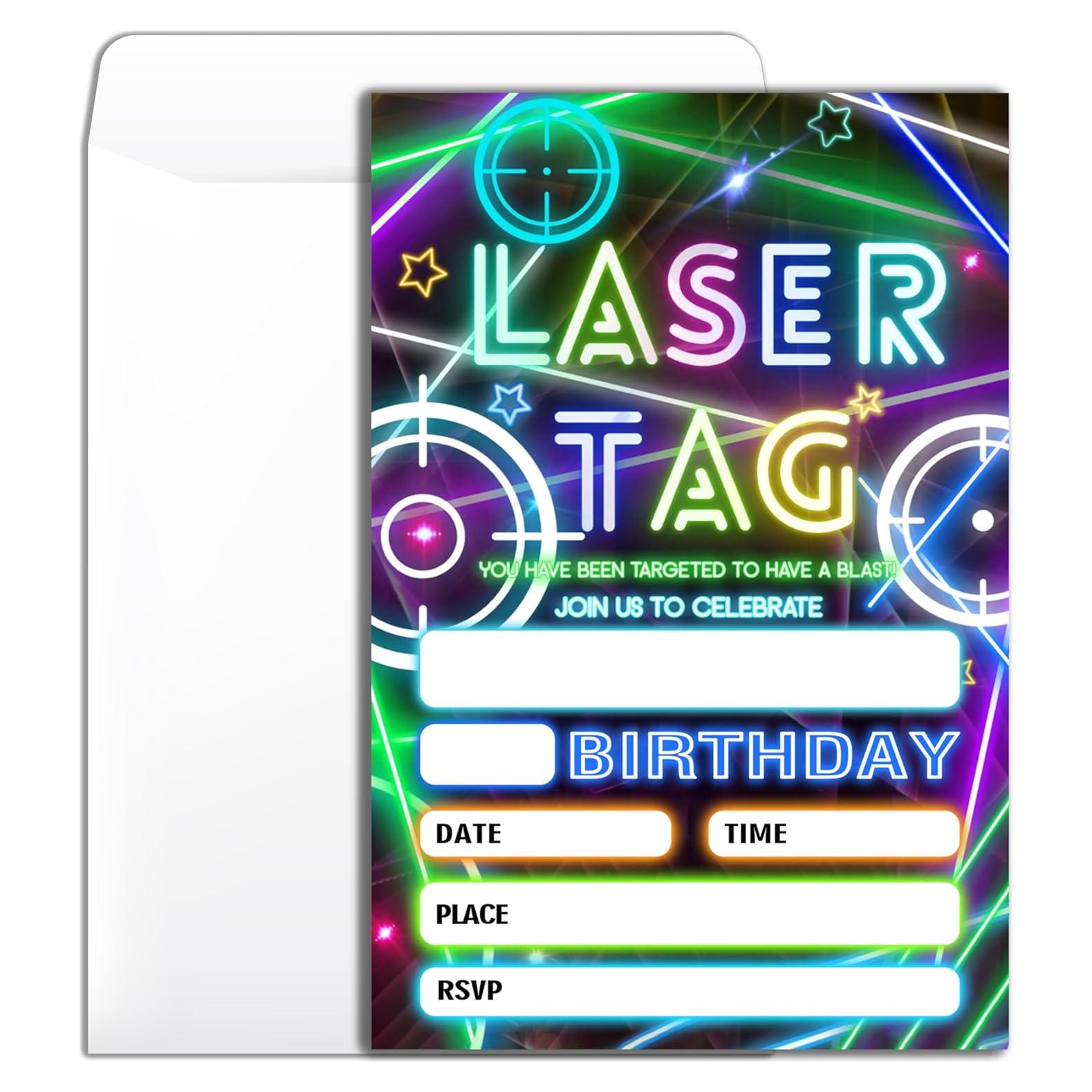 Invitación Fiesta Cumpleaños Laser Tag 20 Tarjetas con Sobres