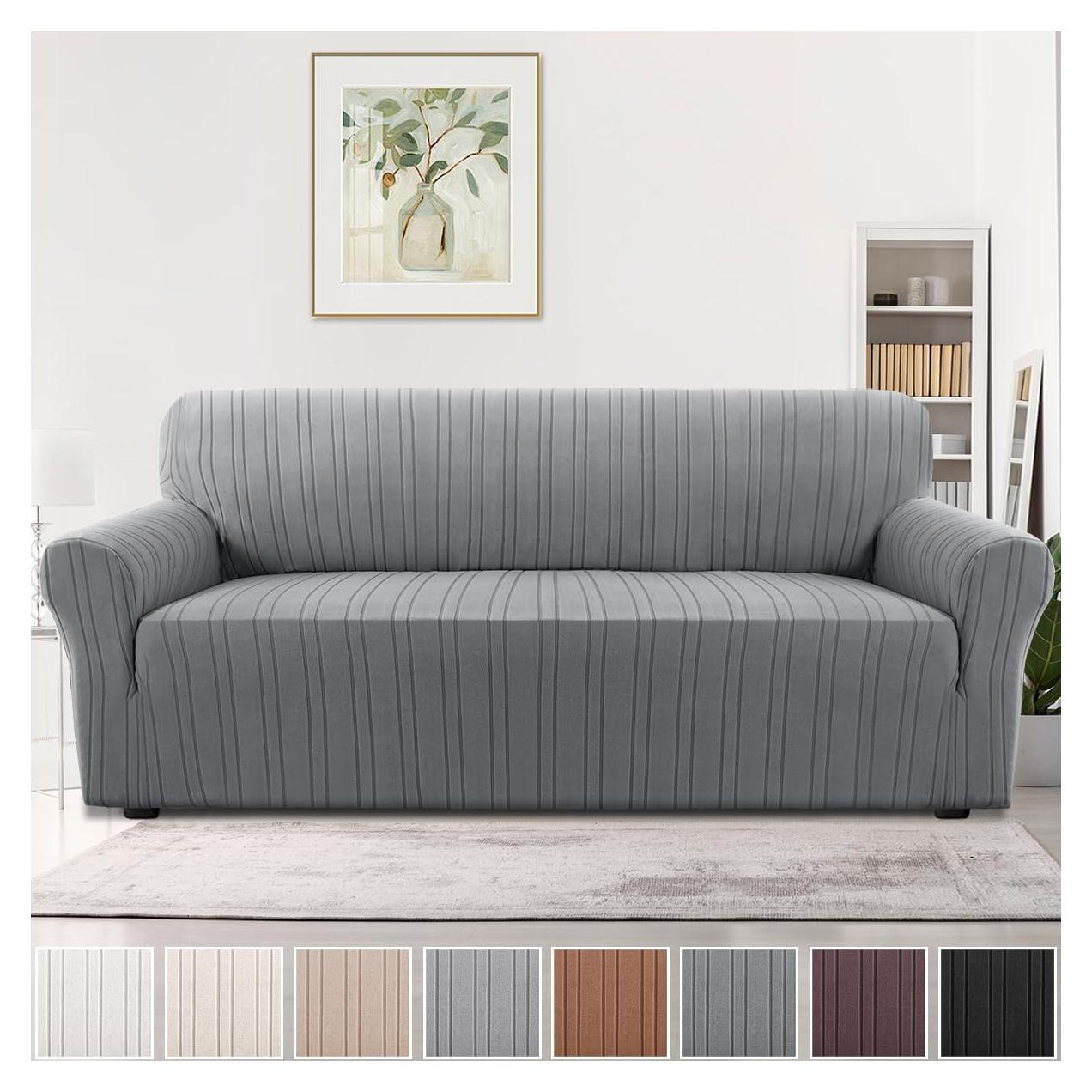 Funda de Sofá H.VERSAILTEX Gris 3 Plazas Rayas Jacquard