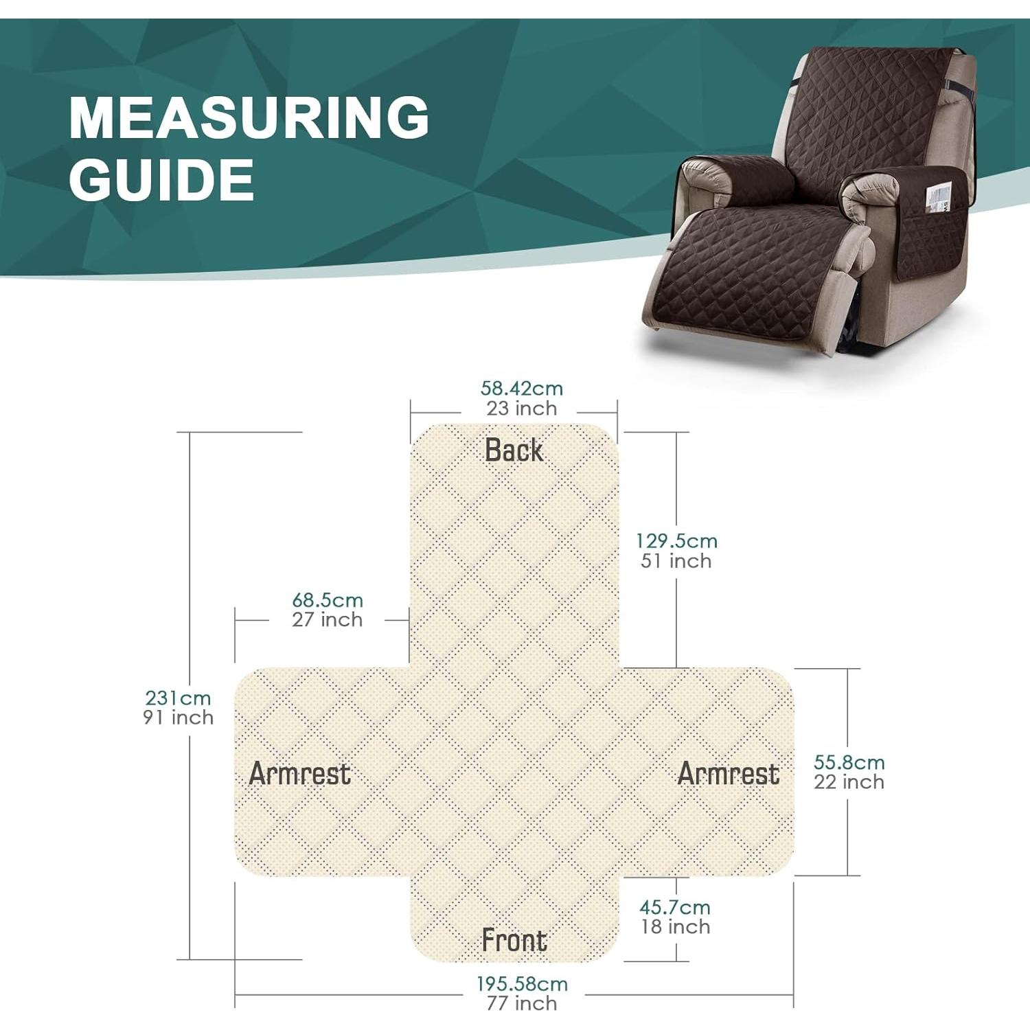 Funda Sillón Reclinable Ruaozz Impermeable 58 cm Chocolate