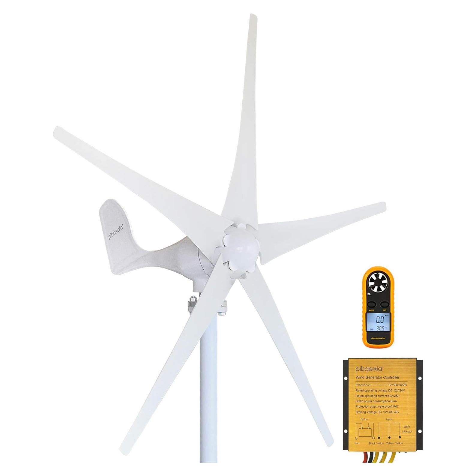 Generador Eólico Pikasola 400W 12V 5 Aspas para Hogar