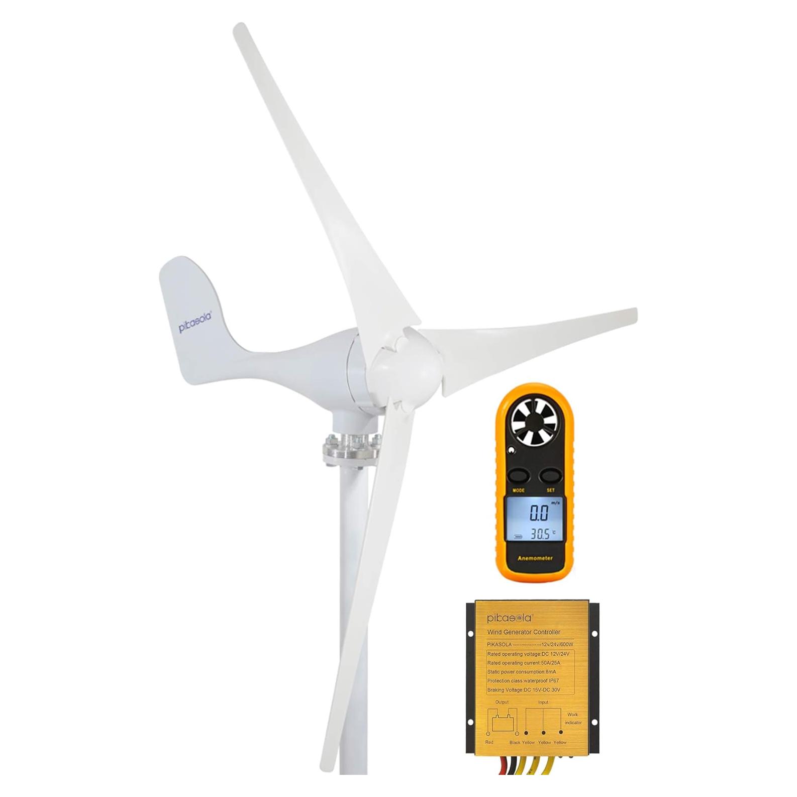 Generador Eólico Pikasola 400W 12V 3 Aspas para Hogar