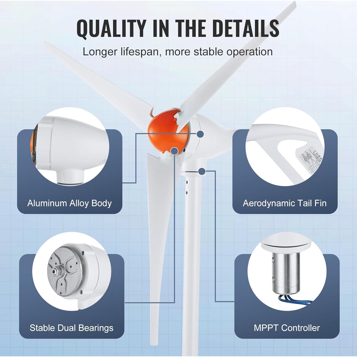 Generador Eólico VEVOR 500W 12V 3 Aspas Controlador MPPT