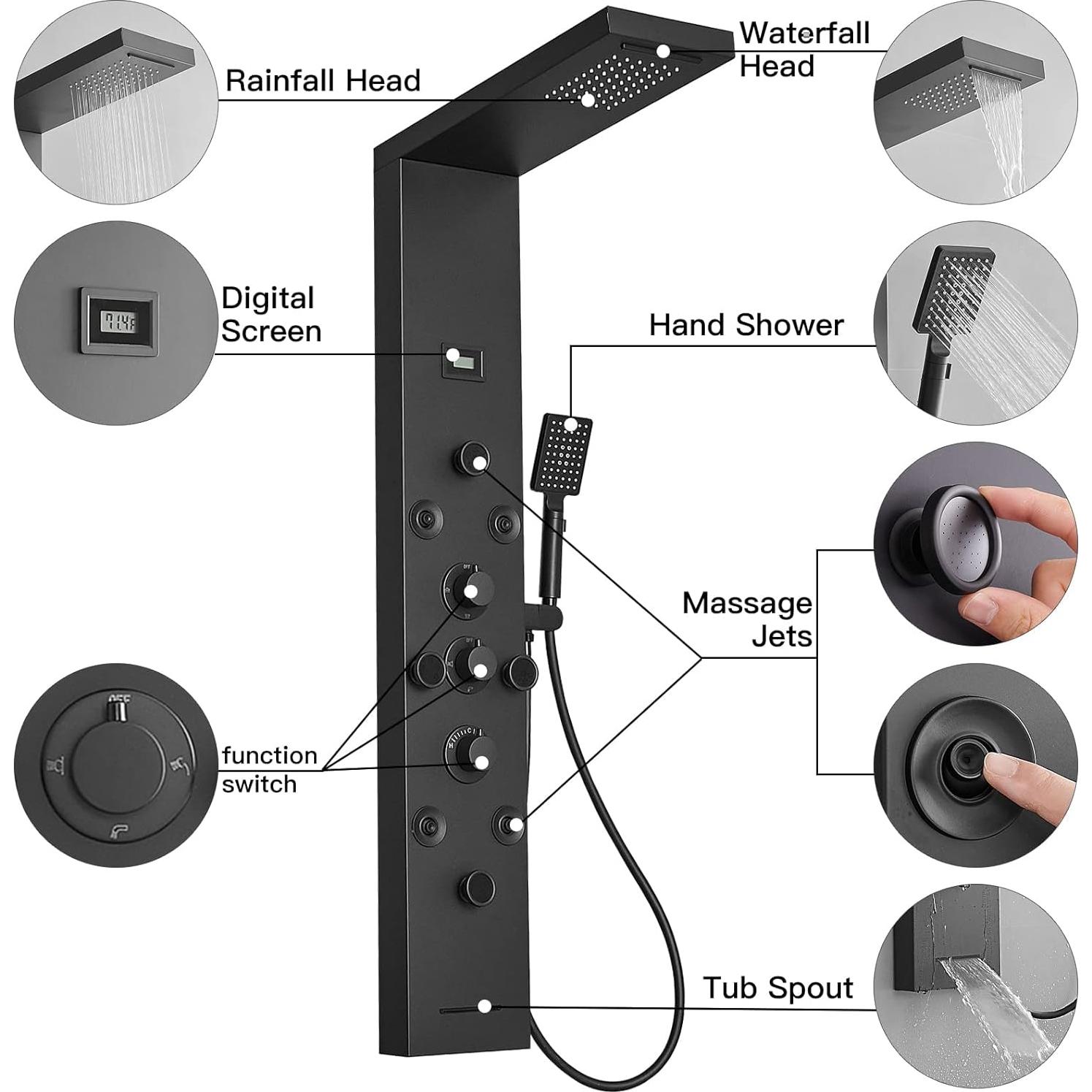 Panel de Ducha BWE 6 en 1 Acero Inoxidable Negro Mate