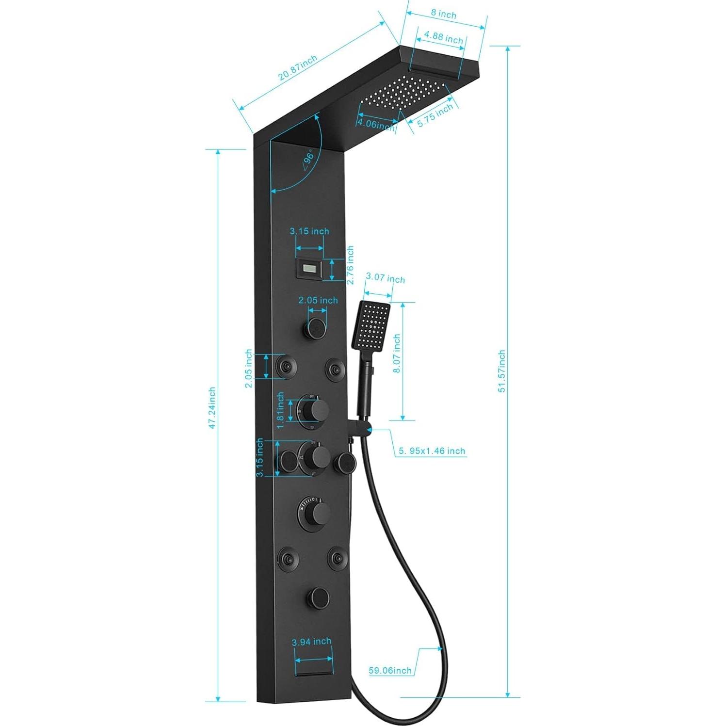 Panel de Ducha BWE 6 en 1 Acero Inoxidable Negro Mate