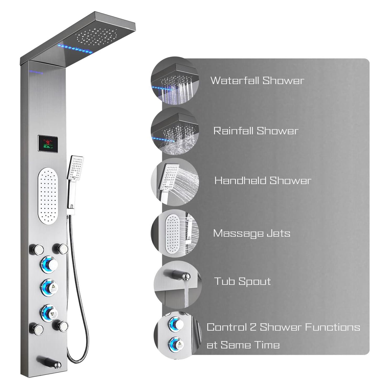 Panel de Ducha LED ELLO&ALLO Acero Inoxidable 132x46 cm