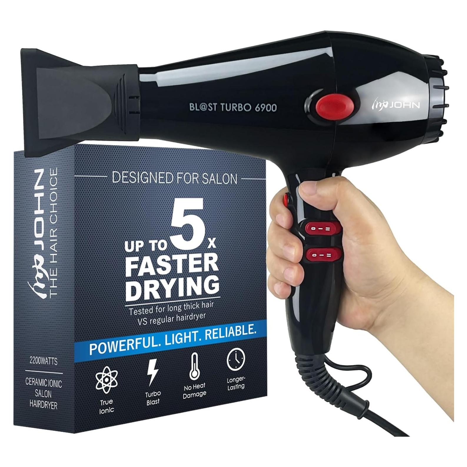Secador de Cabello Profesional JOHN 2200W Iónico Turbo Negro