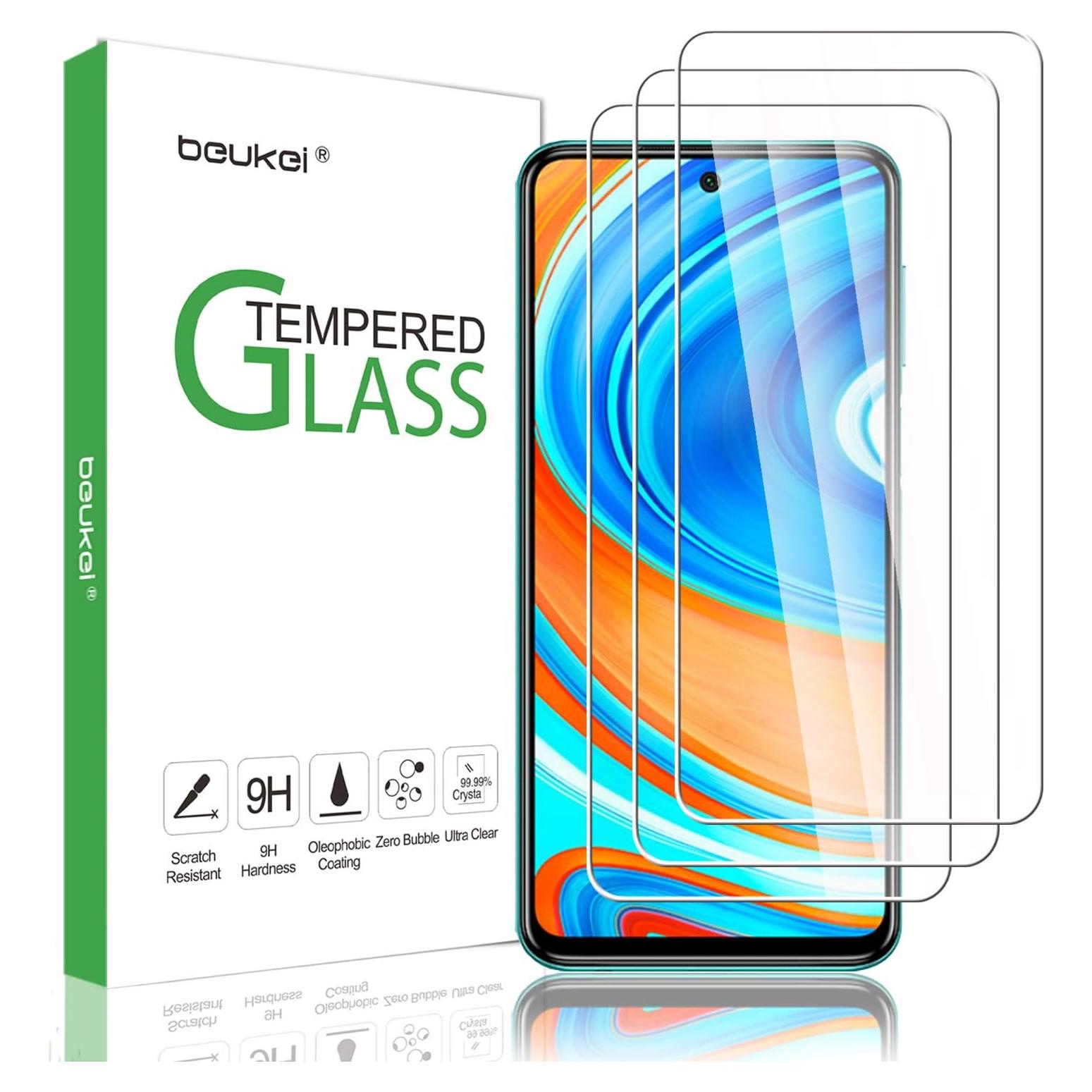 Paquete de 3 Protectores de Pantalla Vidrio Templado Beukei para Xiaomi Redmi Note 9S/9 Pro 5G