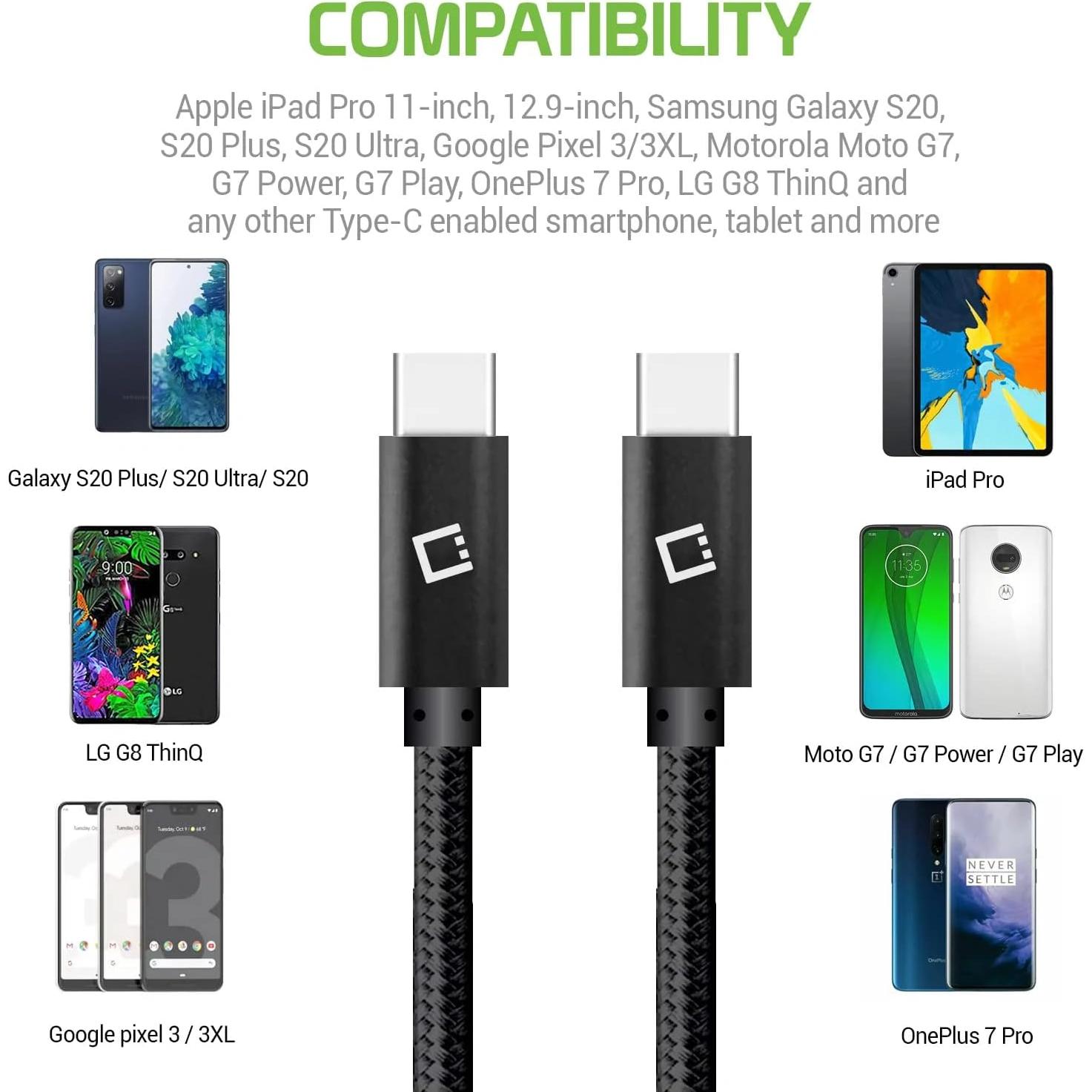 Cable USB-C Dual 60W Rápido Compatible Xiaomi Mi 9 Pro 5G