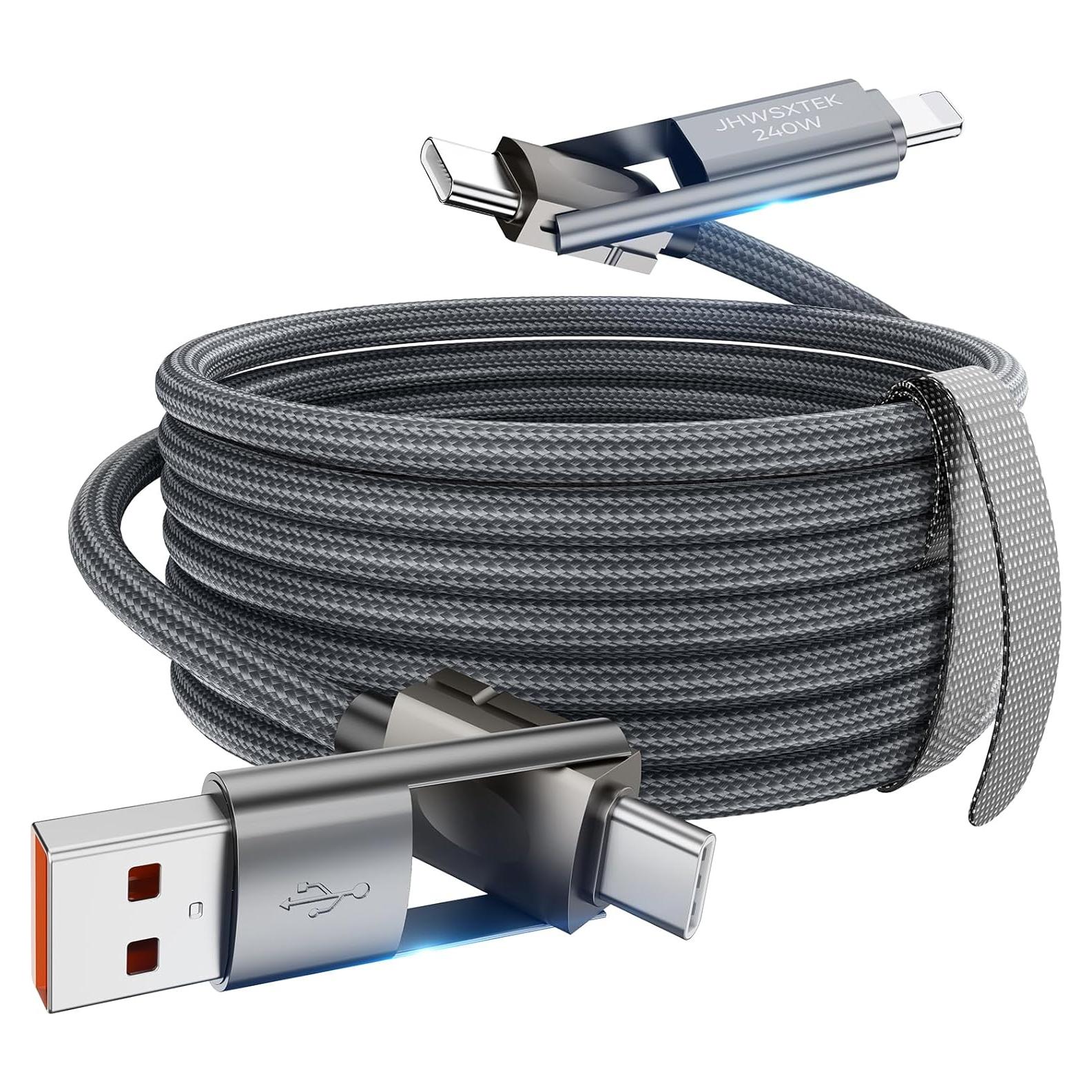 Cable de carga 4 en 1 JHWSXTEK 240W 10 pies USB C/Lightning