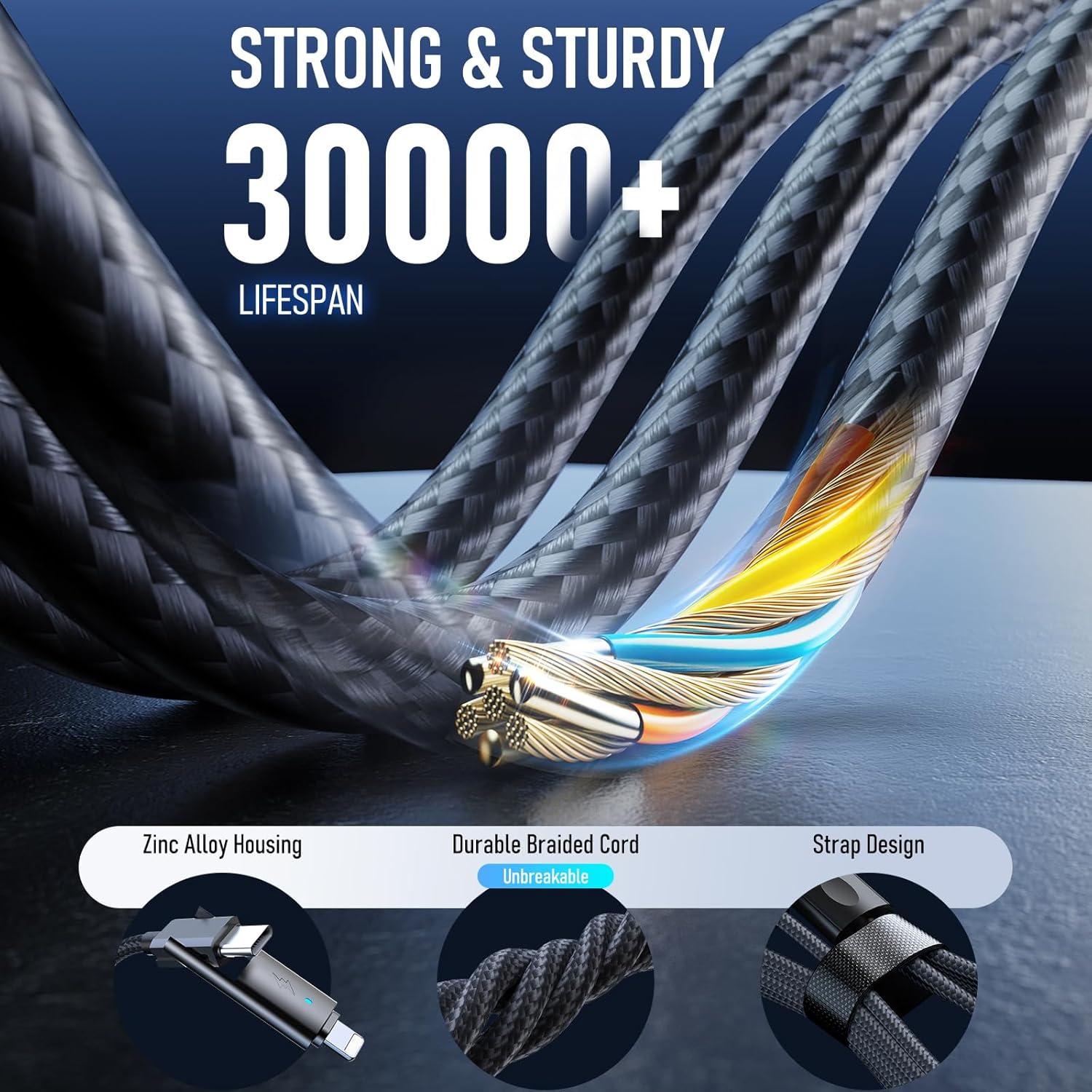 Cable de carga 4 en 1 JHWSXTEK 240W 10 pies USB C/Lightning