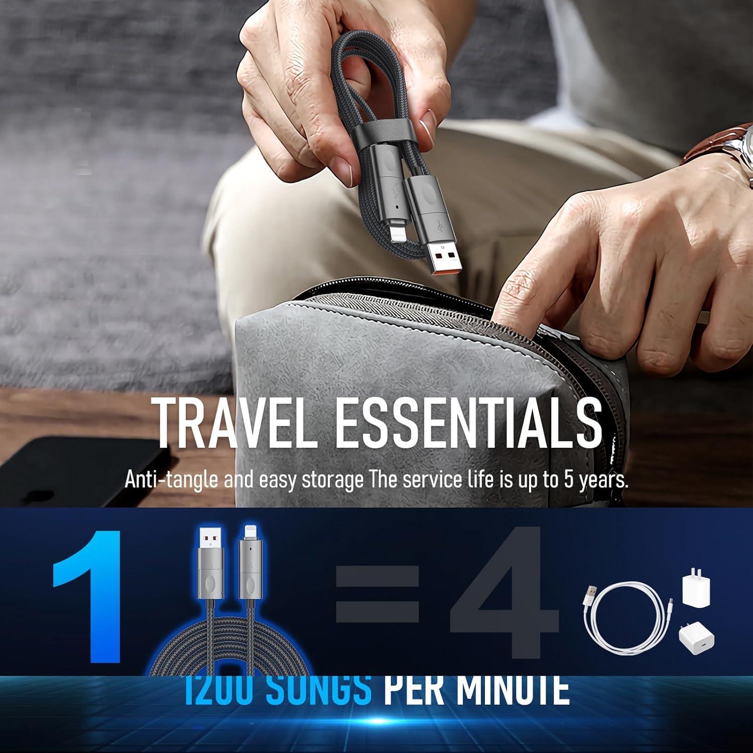 Cable de carga 4 en 1 JHWSXTEK 240W 10 pies USB C/Lightning