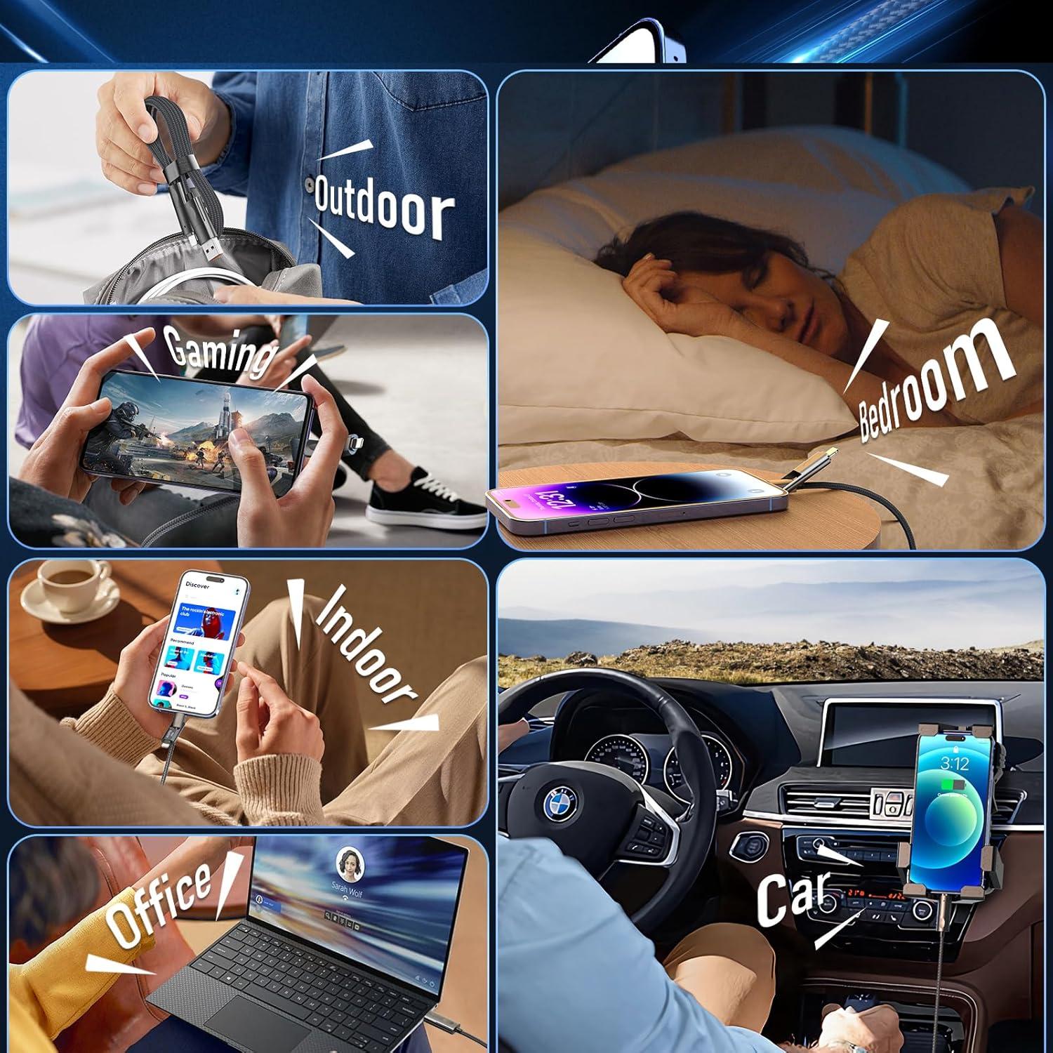 Cable de carga 4 en 1 JHWSXTEK 240W 10 pies USB C/Lightning