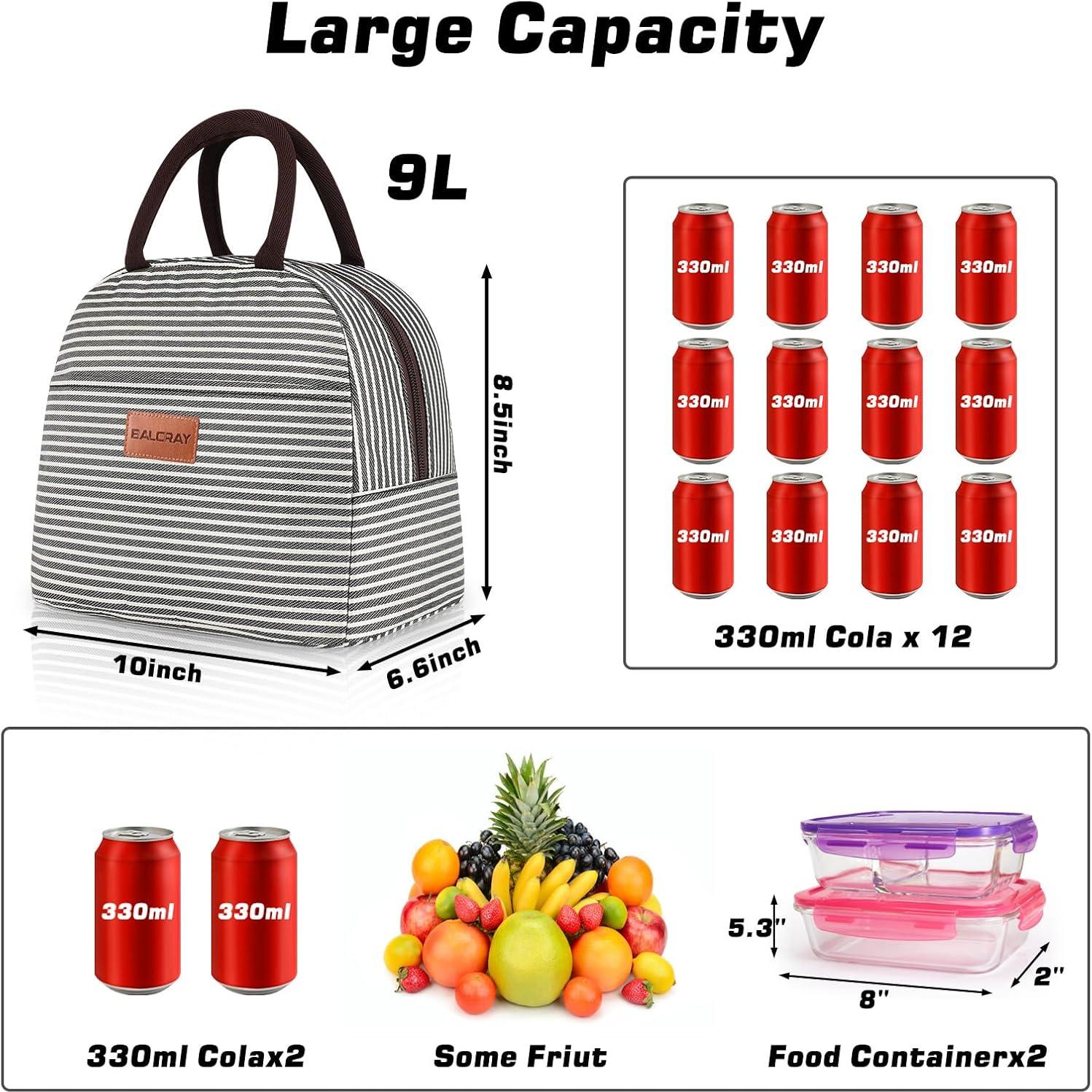 Bolsa de Almuerzo Aislada BALORAY Rayas Blancas y Negras 9L