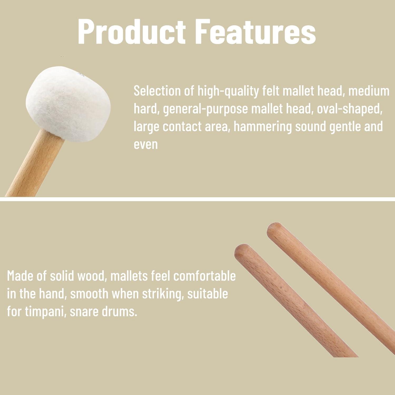 Baquetas de Tímpano de Fieltro LiebeWH 2 Pcs 38x7.6 cm