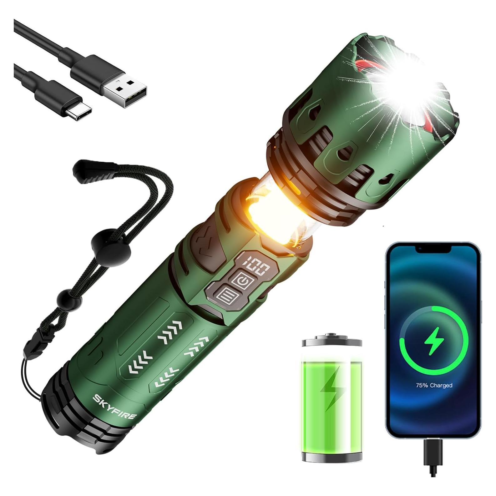 Linterna LED Recargable SKYFIRE 11 Modos 5000mAh Verde